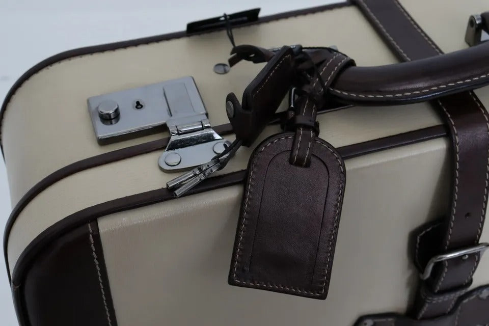 Braun Beige Leder Herren Reisekoffer Gepäcktasche