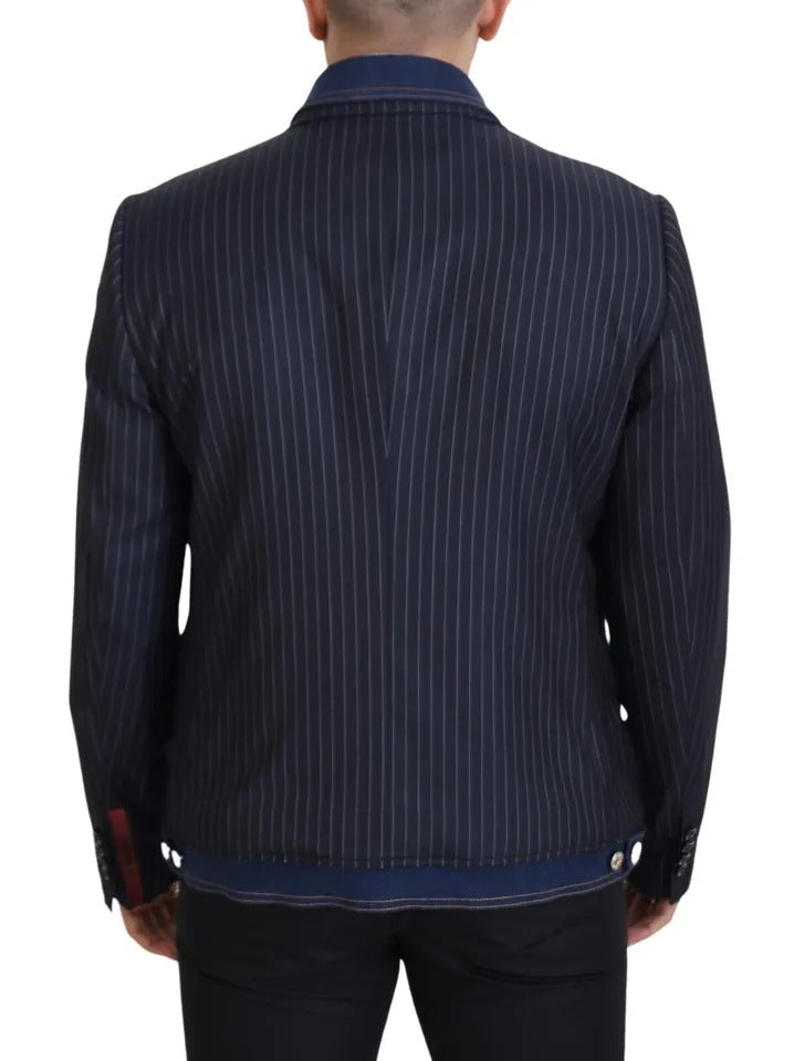 Blau gestreifter zweireihiger Jeansblazer