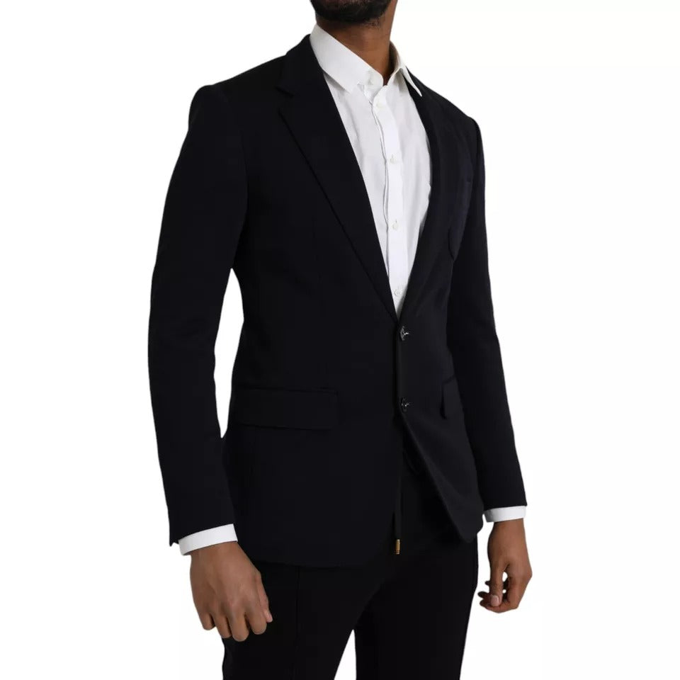 Blauer, einreihiger Blazer aus Wolle mit Kerbe
