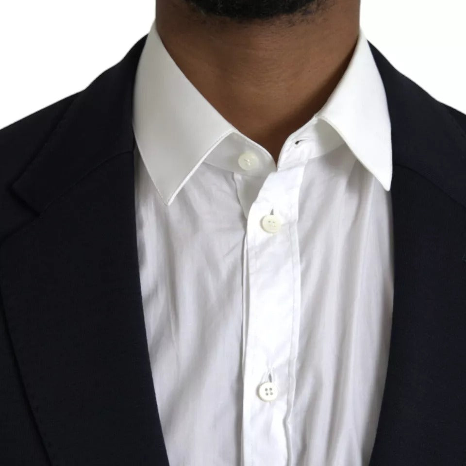 Blauer, einreihiger Blazer aus Wolle mit Kerbe