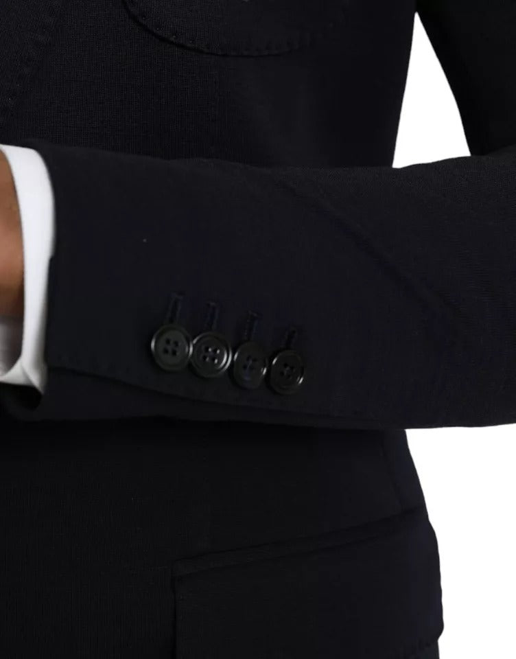 Blauer, einreihiger Blazer aus Wolle mit Kerbe