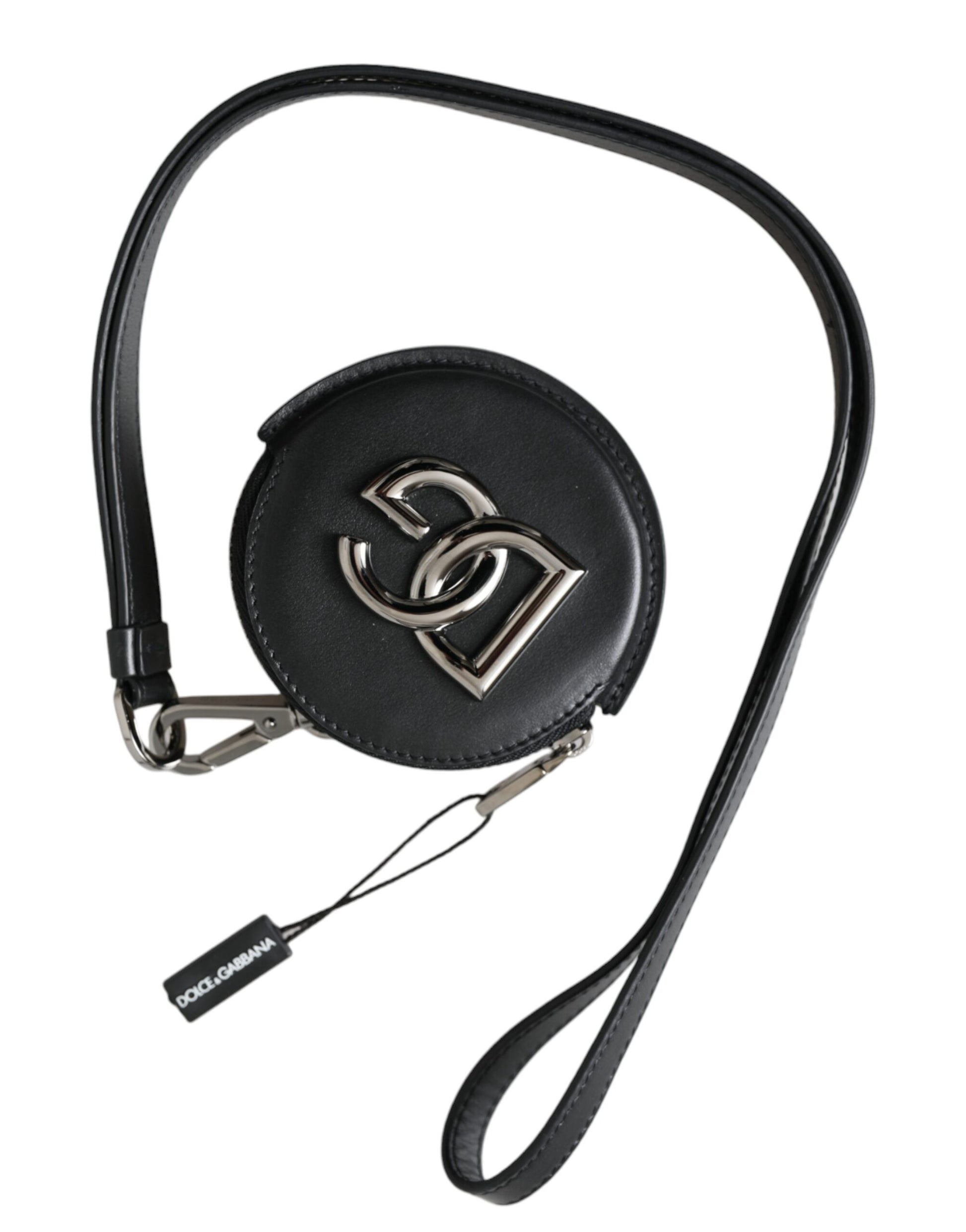 Schwarzes rundes Leder-Geldbörse mit DG-Logo und Schlüsselband
