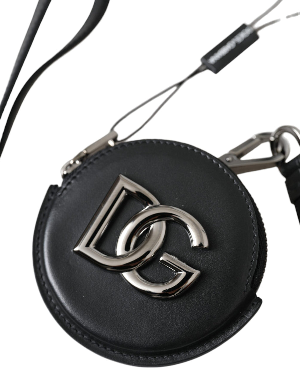 Schwarzes rundes Leder-Geldbörse mit DG-Logo und Schlüsselband