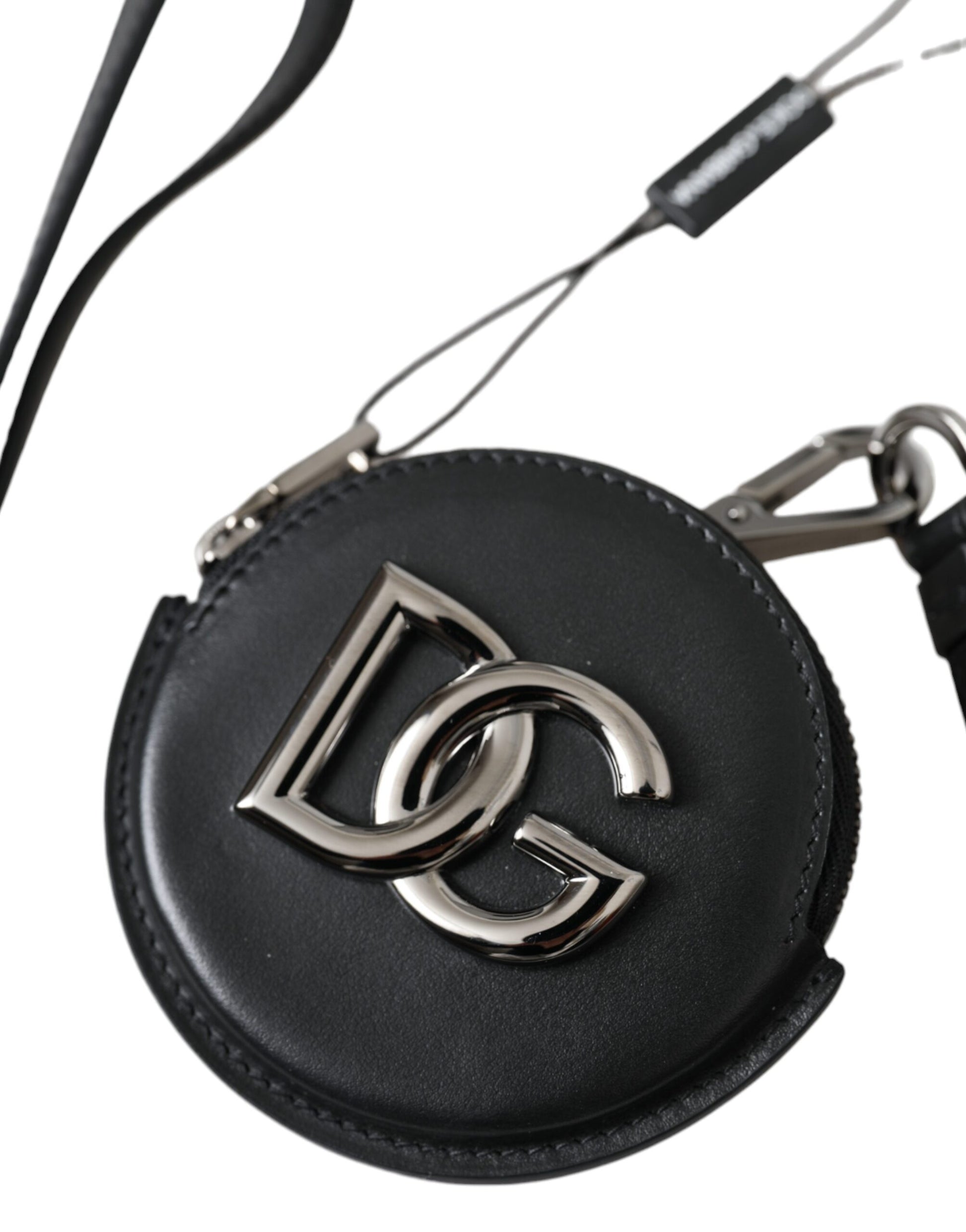 Schwarzes rundes Leder-Geldbörse mit DG-Logo und Schlüsselband