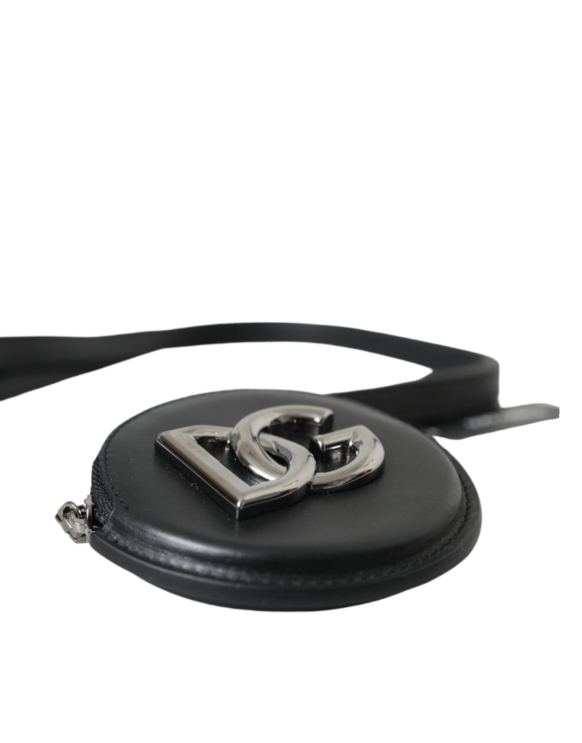 Schwarzes rundes Leder-Geldbörse mit DG-Logo und Schlüsselband