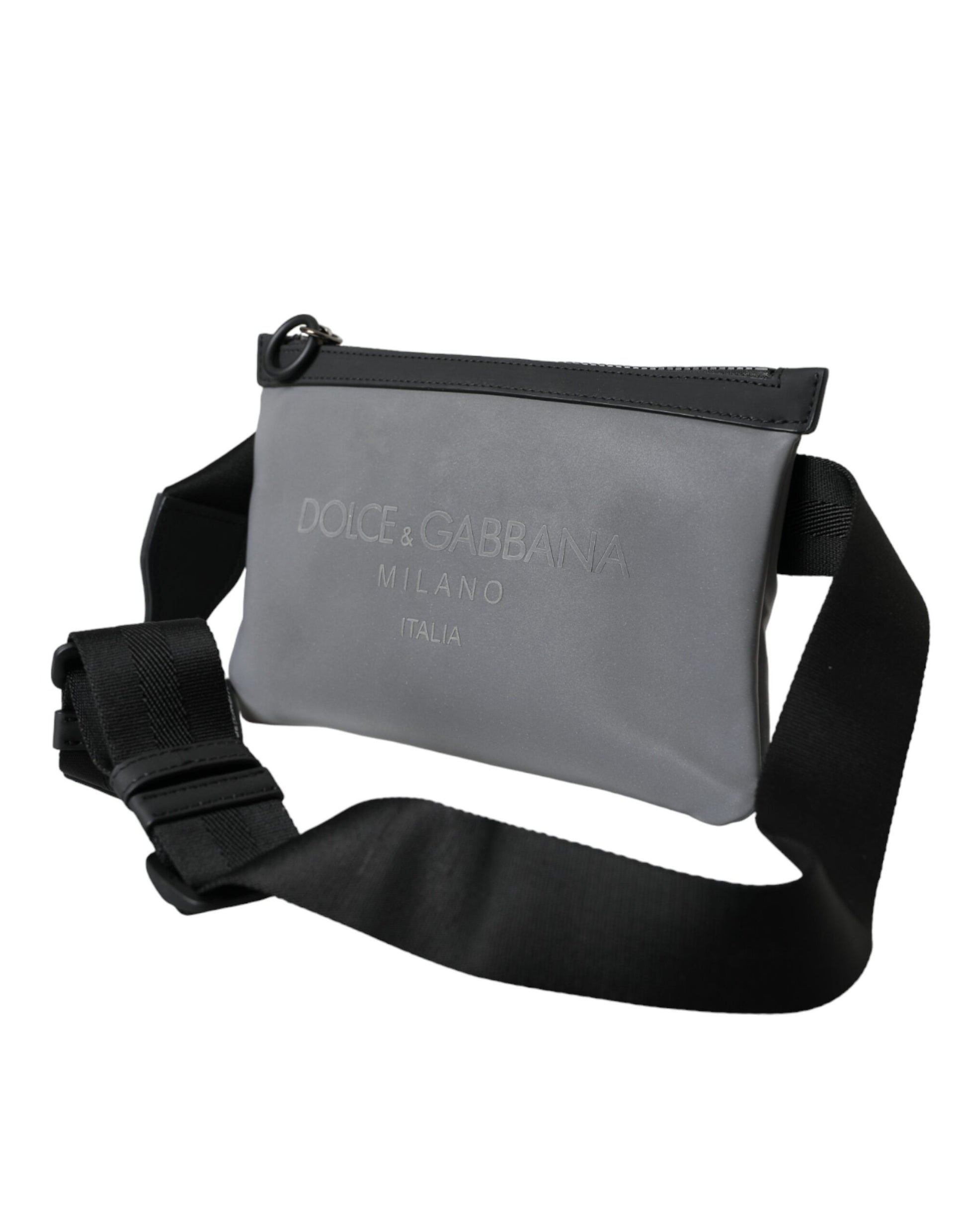 Graue Neopren-Gürteltasche mit Logo und Reißverschluss