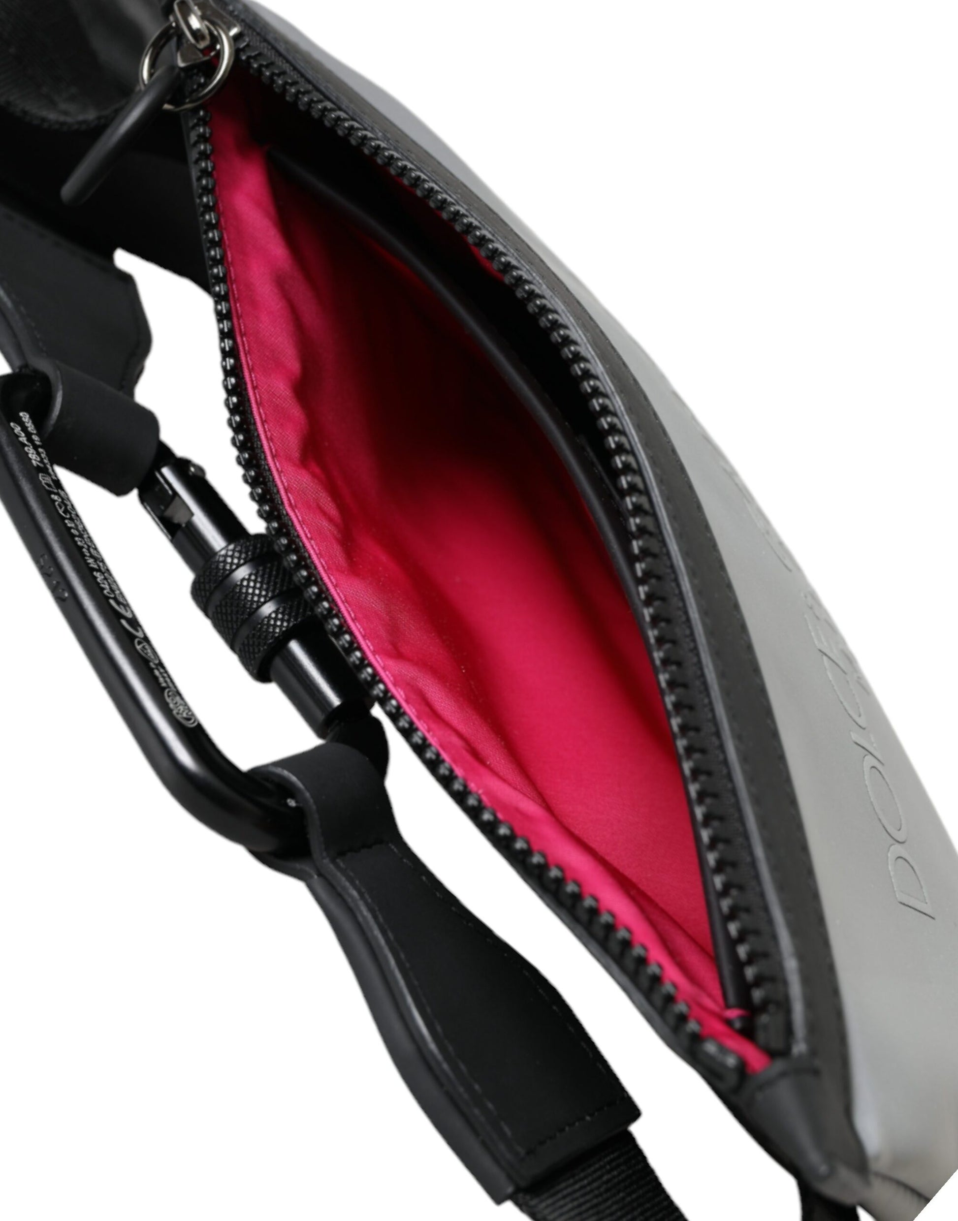 Graue Neopren-Gürteltasche mit Logo und Reißverschluss