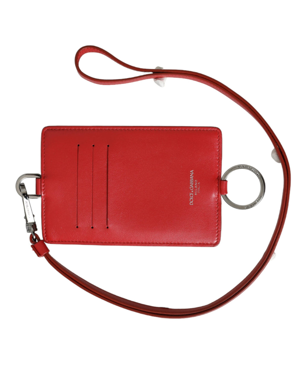 Rotes Kartenetui aus Kalbsleder mit Lanyard und Logo