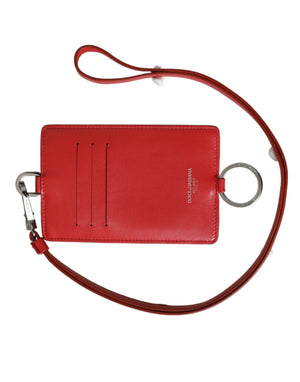 Rotes Kartenetui aus Kalbsleder mit Lanyard und Logo