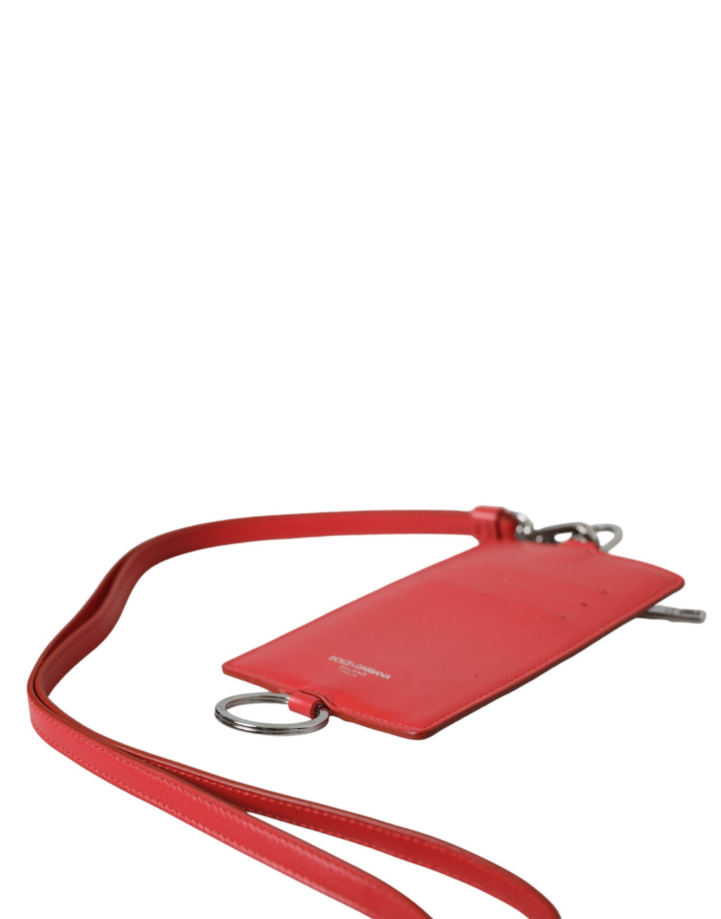 Rotes Kartenetui aus Kalbsleder mit Lanyard und Logo