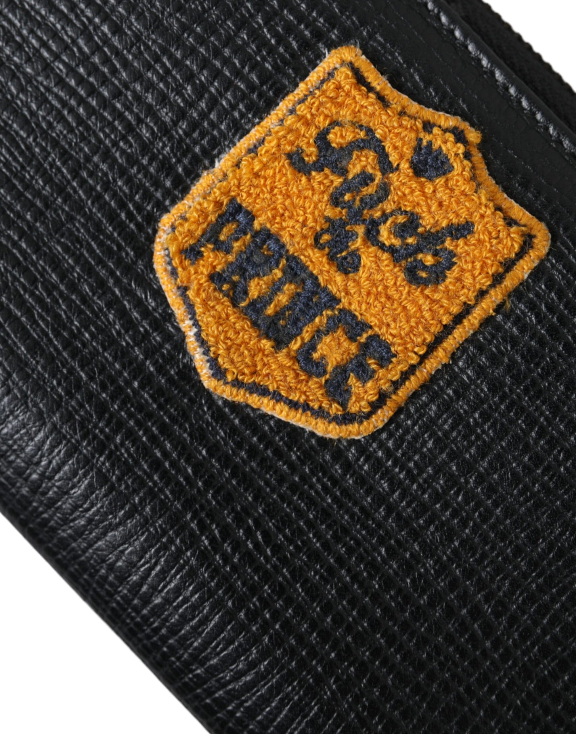 Schwarzes Lederportemonnaie mit Logo-Patch und Rundum-Reißverschluss