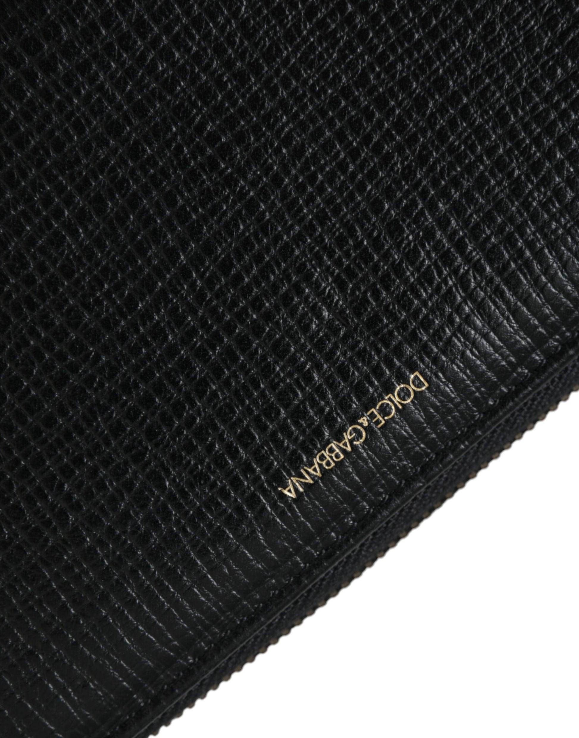 Schwarzes Lederportemonnaie mit Logo-Patch und Rundum-Reißverschluss