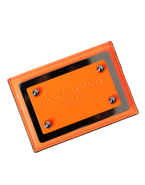 Kartenetui aus orange-schwarzem Leder mit Logo-Schild