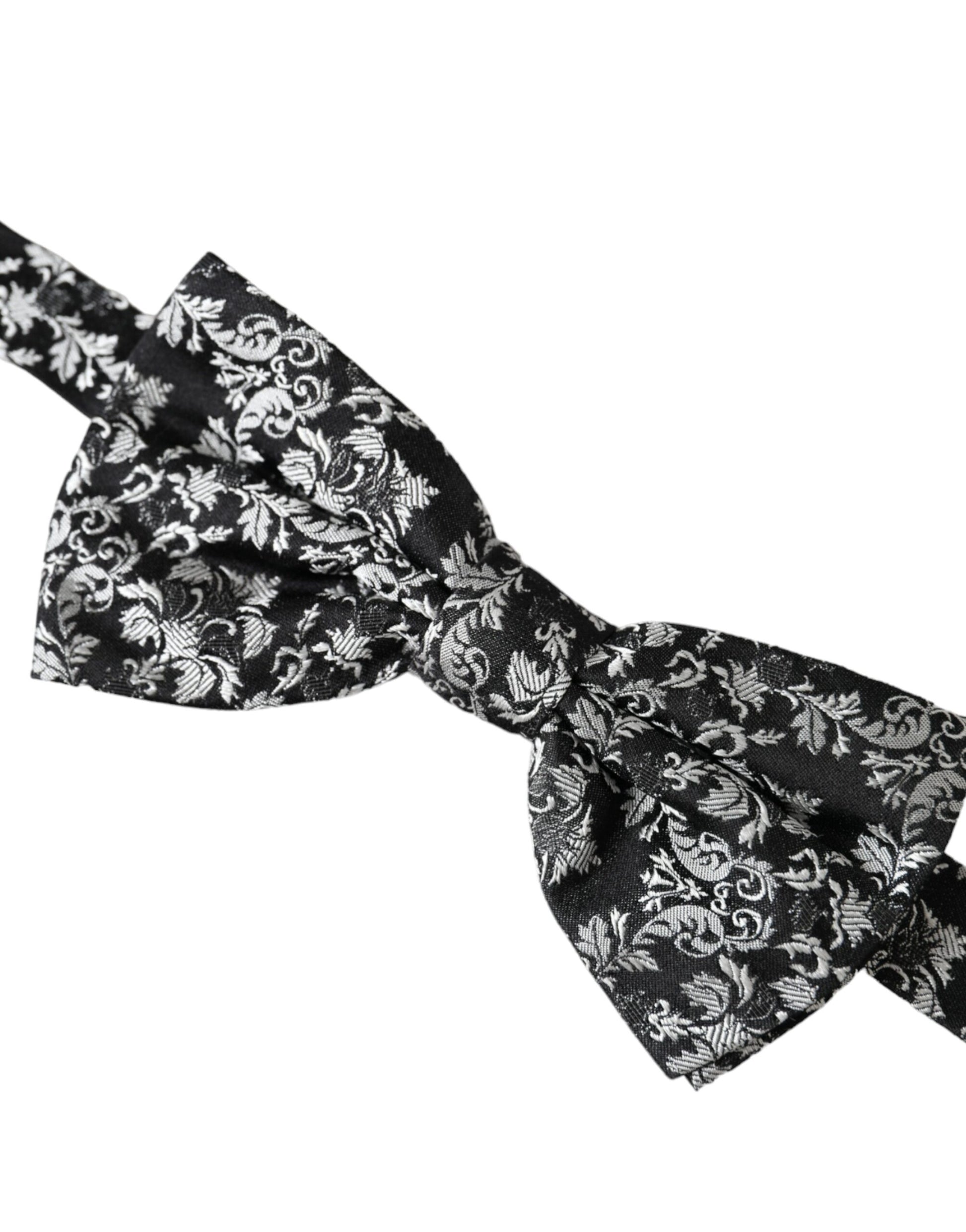 Schwarze Herrenfliege aus Seide mit Blumenmuster und verstellbarem Hals
