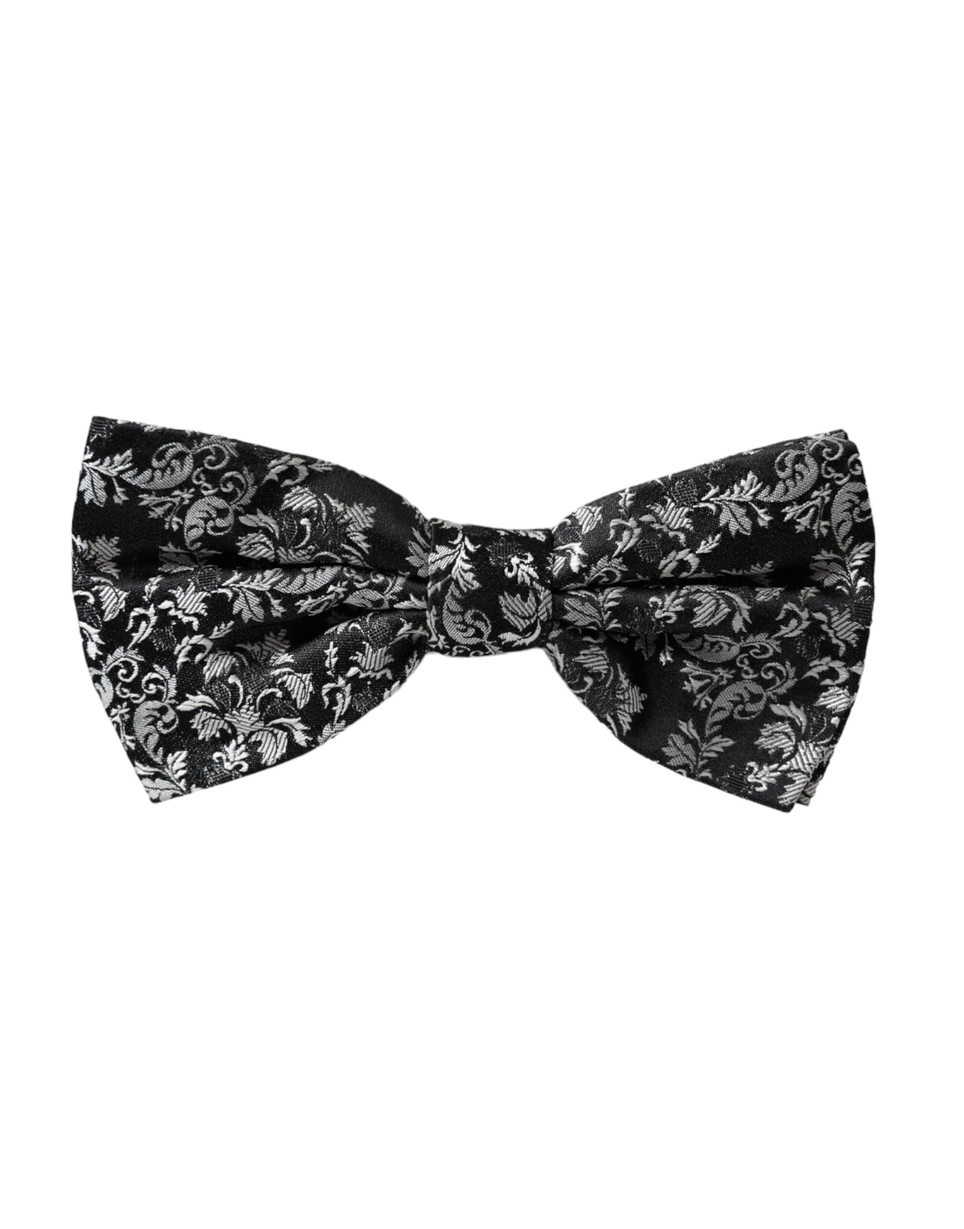 Schwarze Herrenfliege aus Seide mit Blumenmuster und verstellbarem Hals
