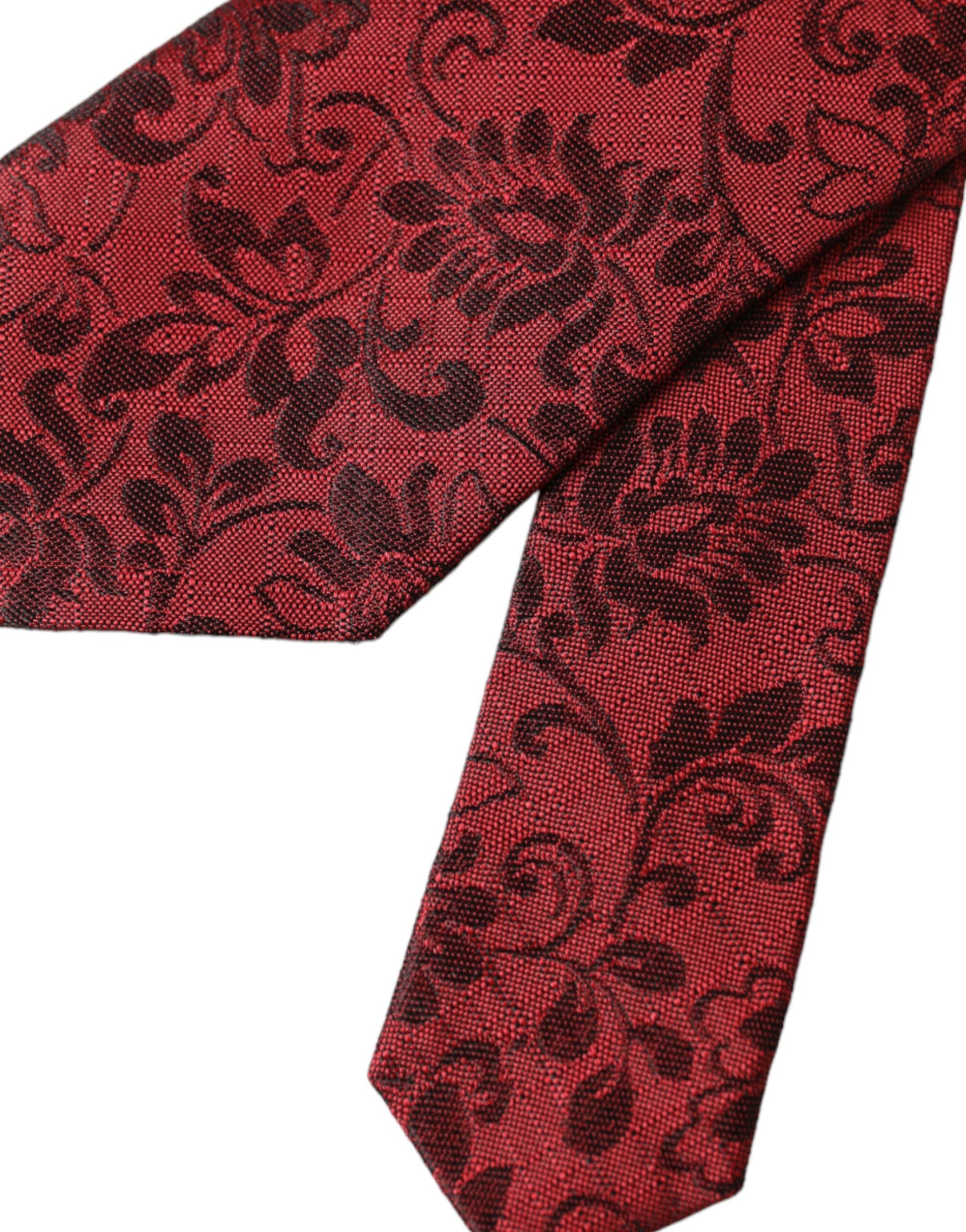 Verstellbare Herrenkrawatte aus roter Brokatseide mit Blumenmuster