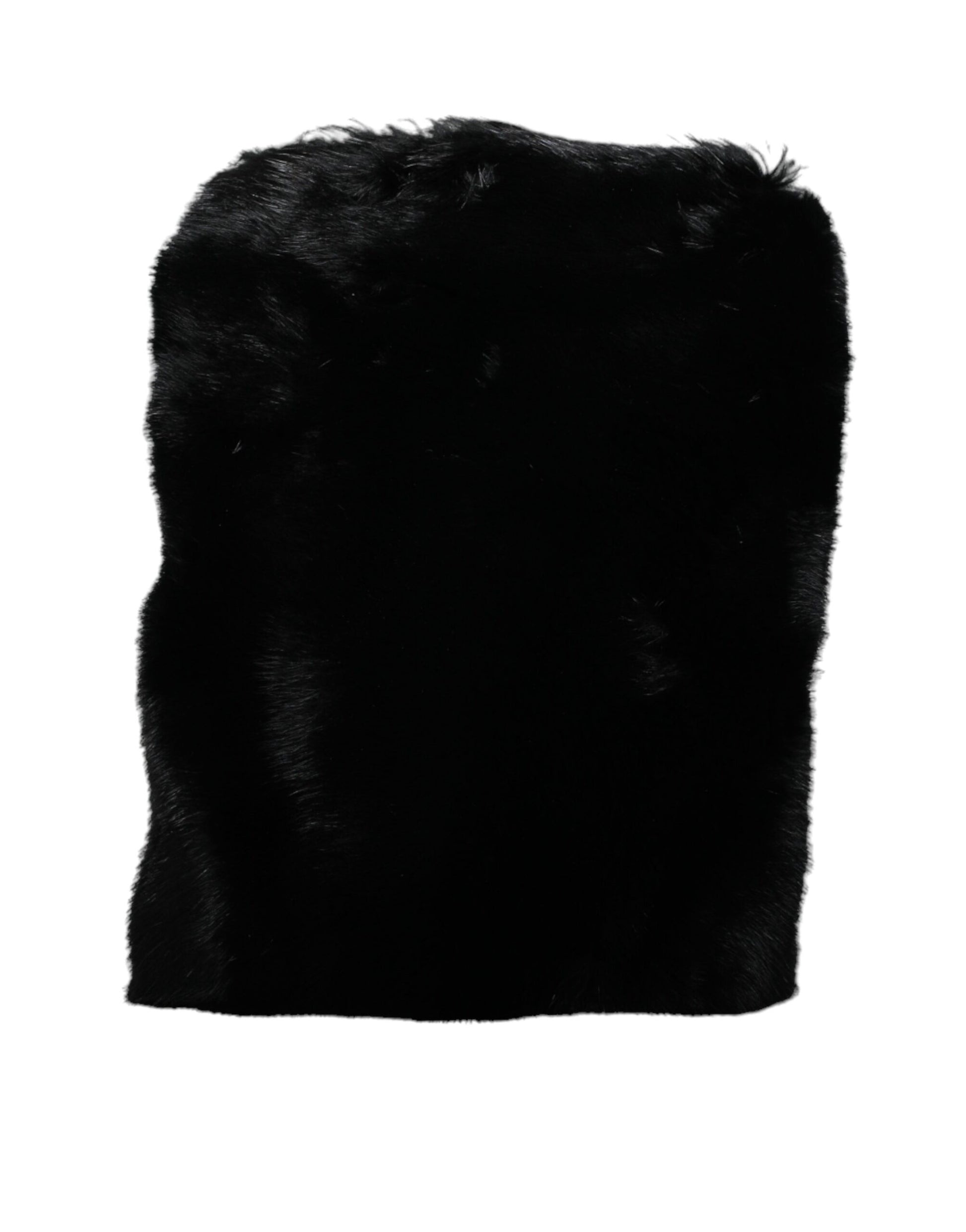 Schwarze Umhängetasche aus Kunstpelz mit silberner Kette