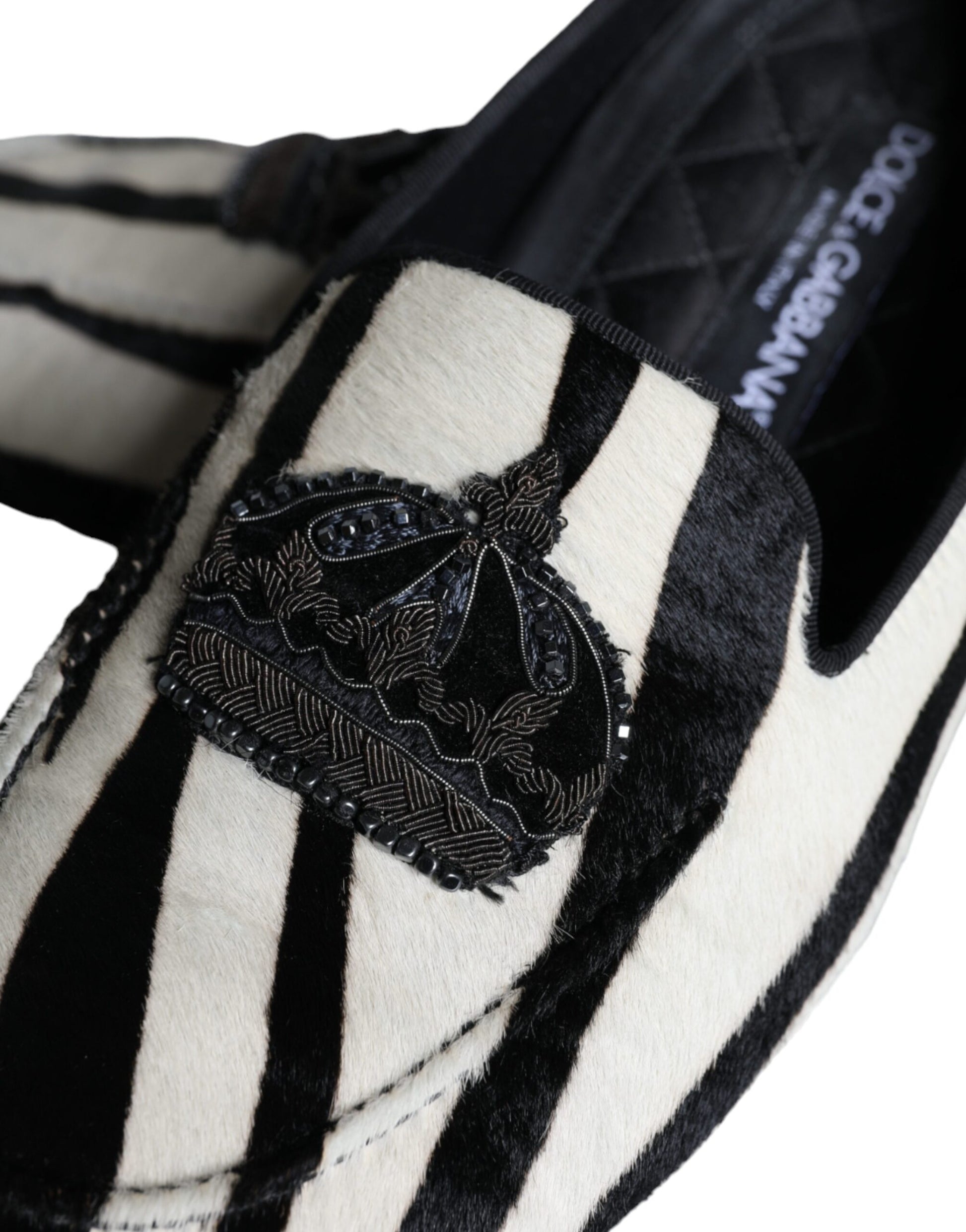 Schwarz Weiß Kalbsfell Slip On Loafers Herrenschuhe