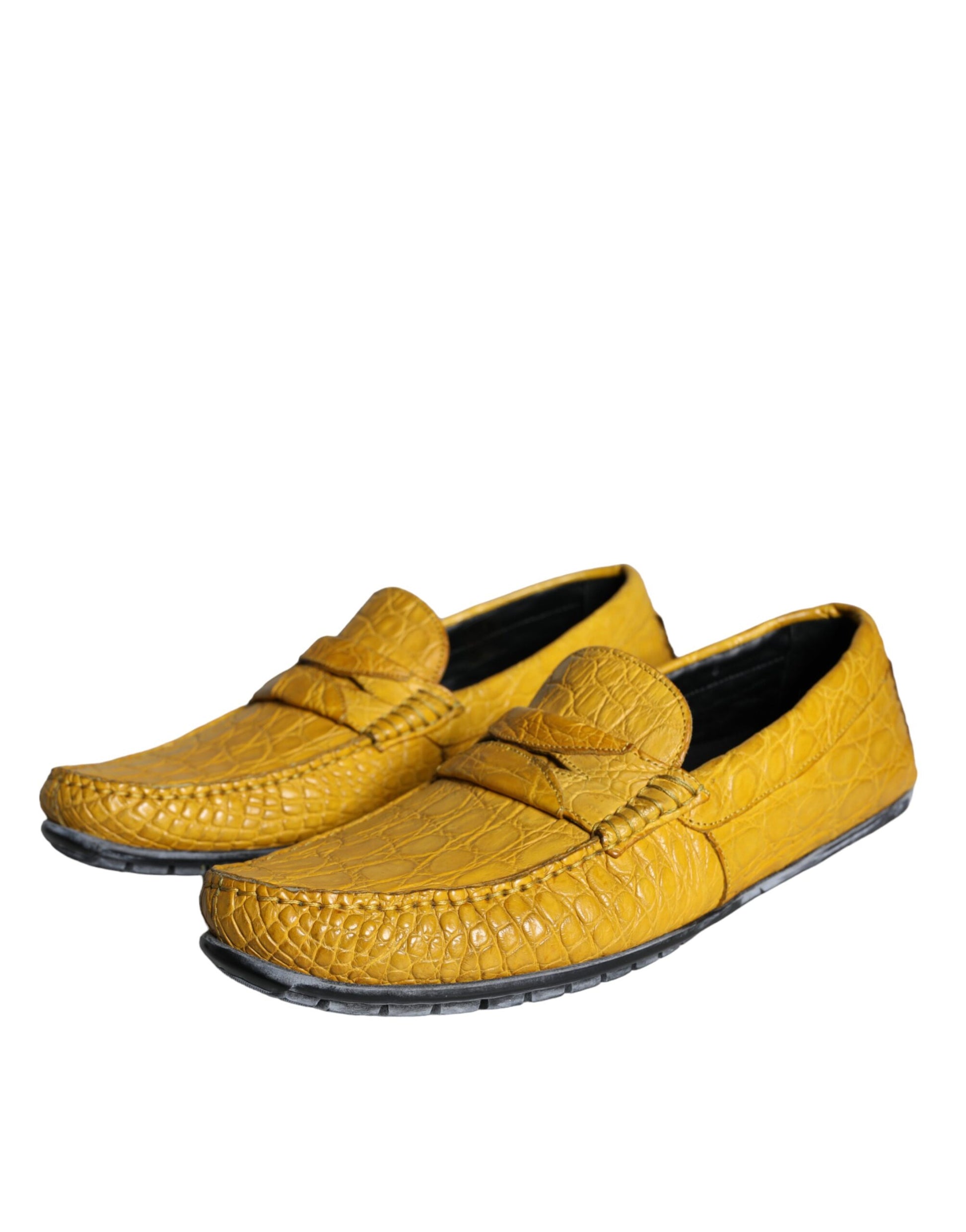 Gelbe Leder Slip Mokassin Loafer Schuhe