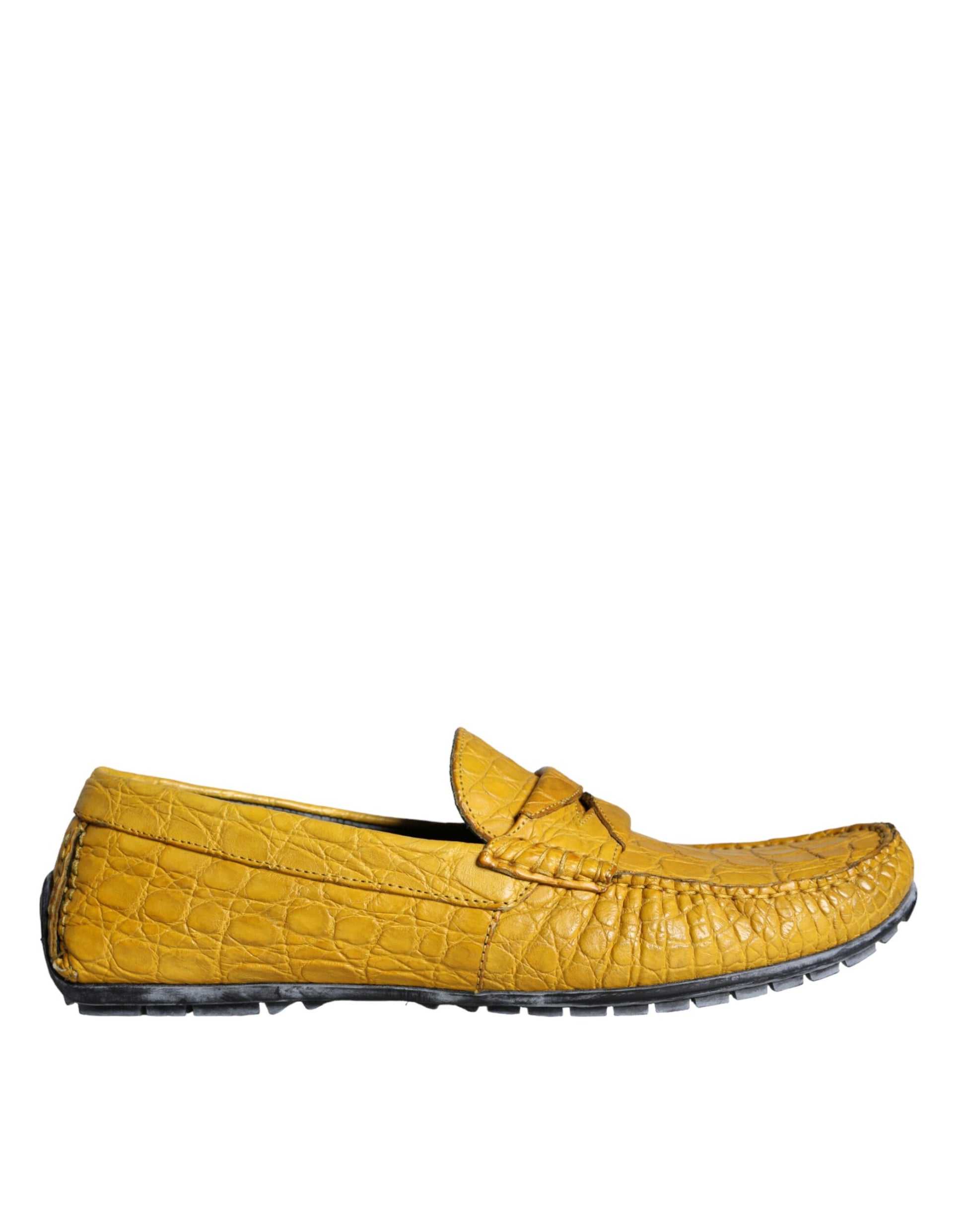 Gelbe Leder Slip Mokassin Loafer Schuhe