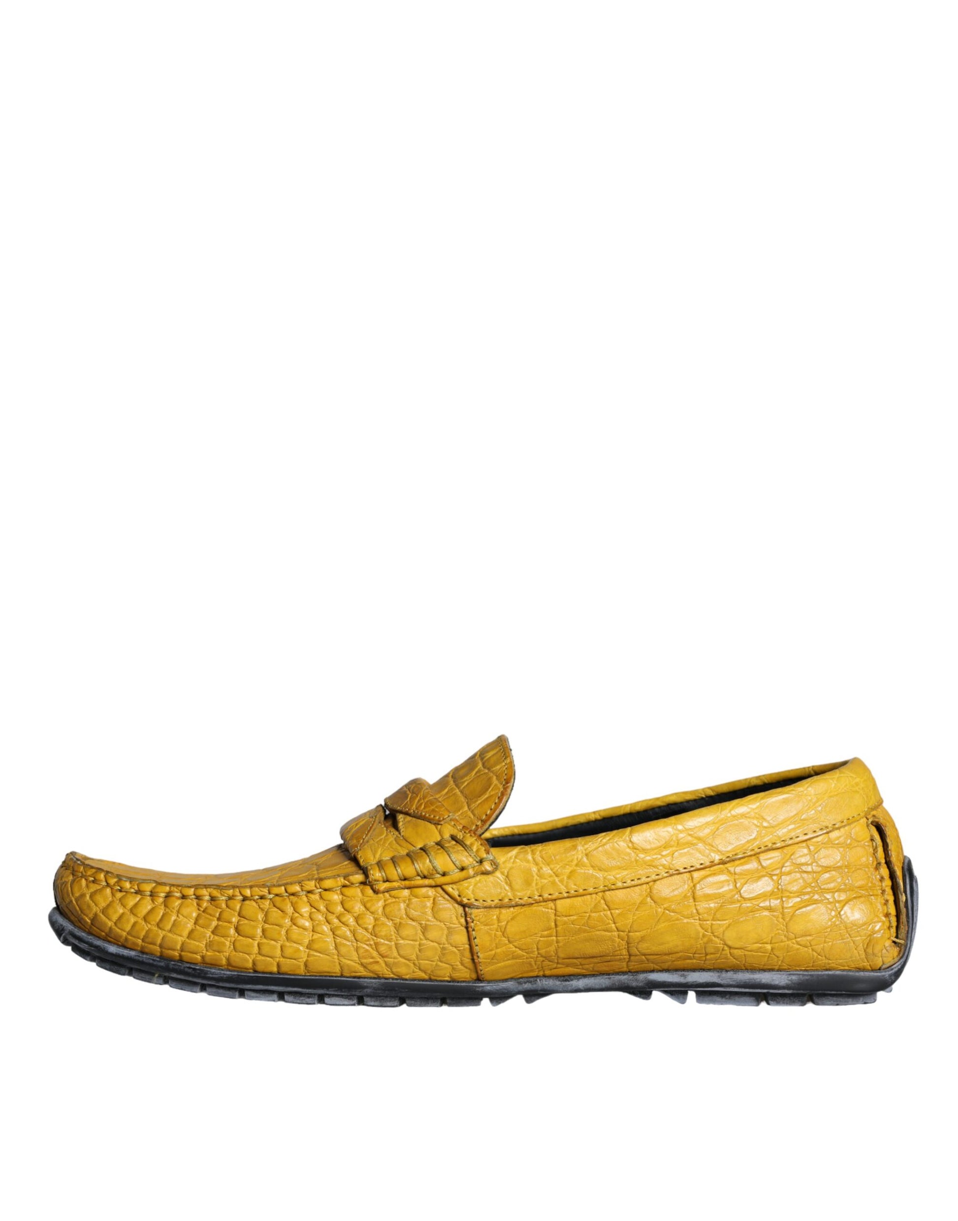 Gelbe Leder Slip Mokassin Loafer Schuhe