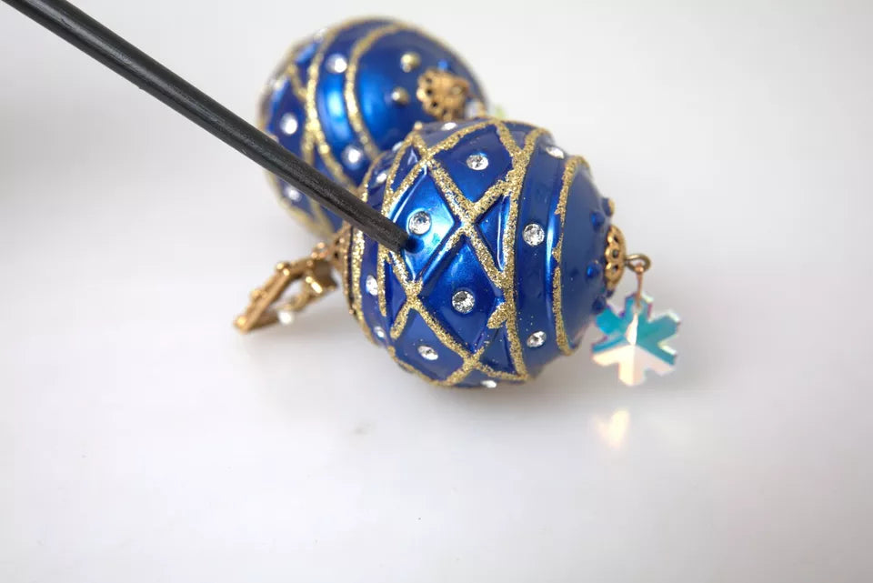 Gold Messing Blau Baumeln Weihnachtskugel Kristall Clip Auf Ohrringe