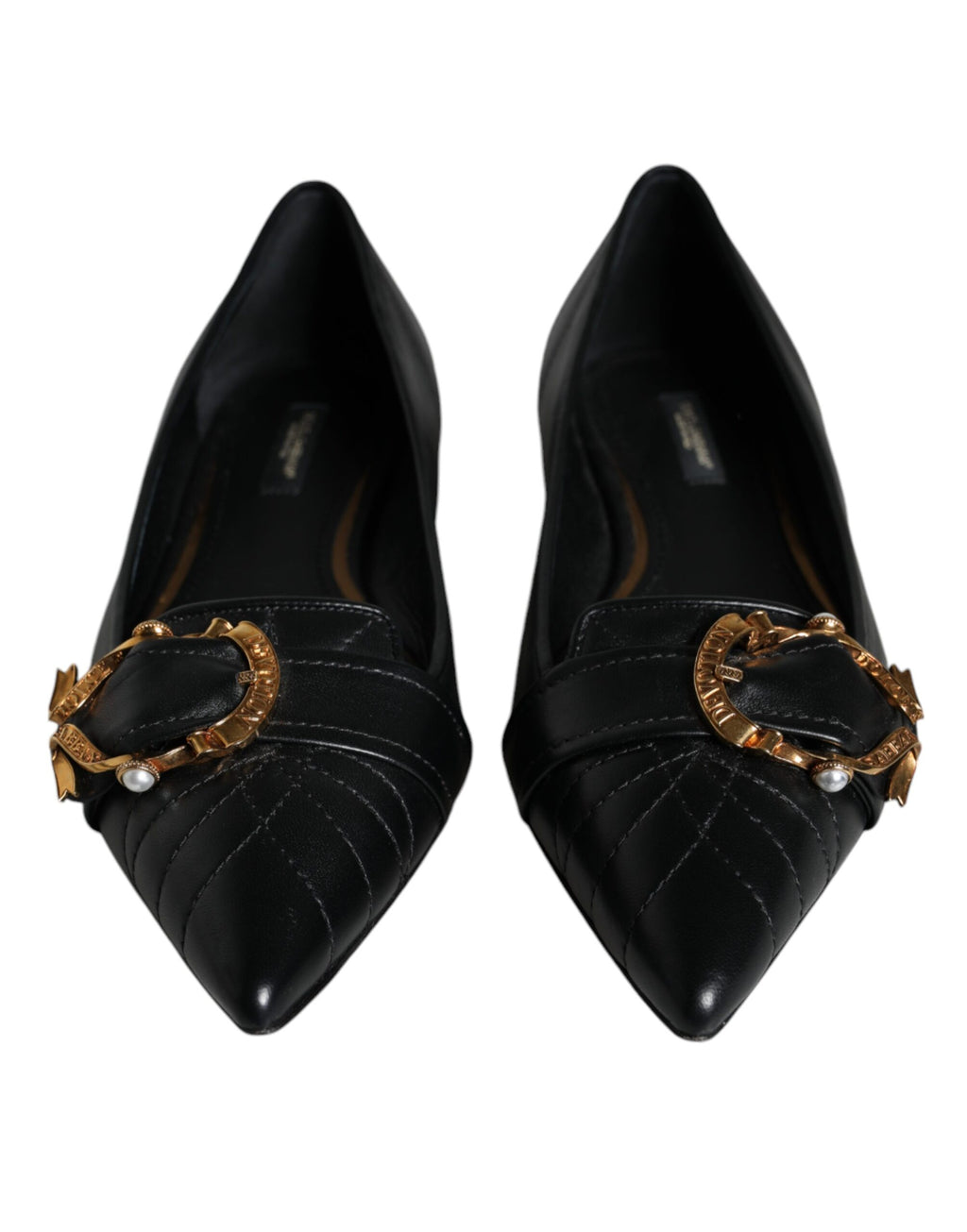 Schwarze flache Schuhe „Devotion“ aus Leder mit spitzer Zehenpartie