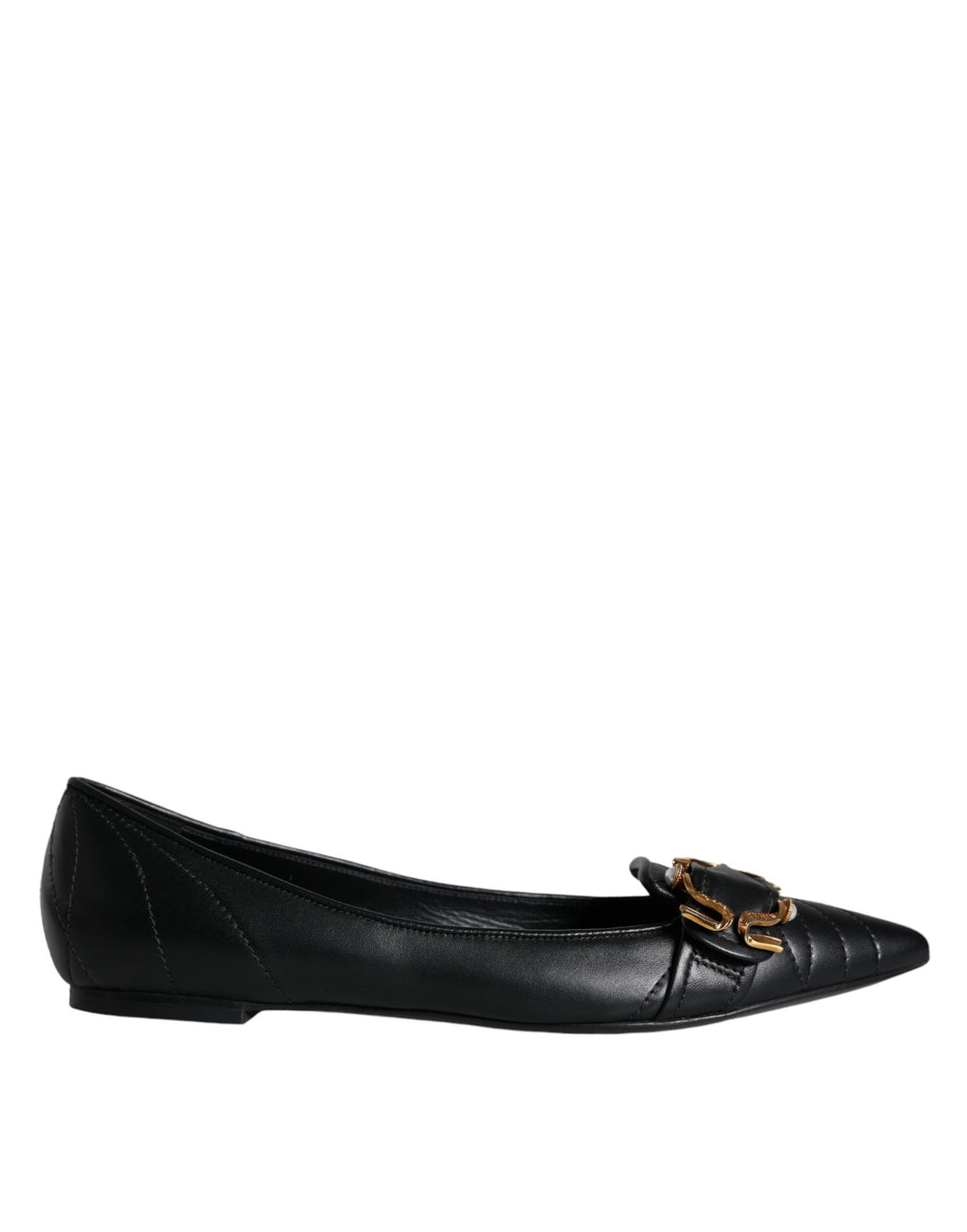 Schwarze flache Schuhe „Devotion“ aus Leder mit spitzer Zehenpartie