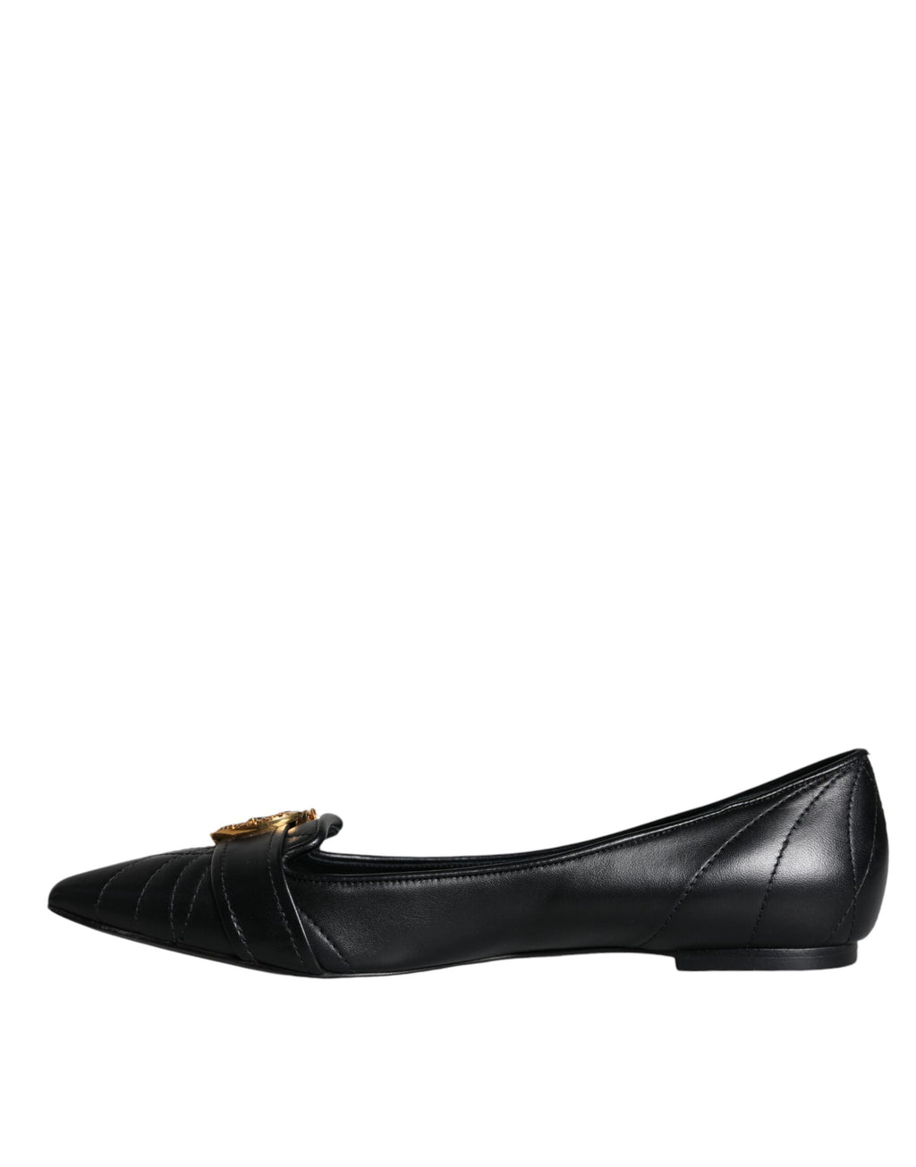Schwarze flache Schuhe „Devotion“ aus Leder mit spitzer Zehenpartie
