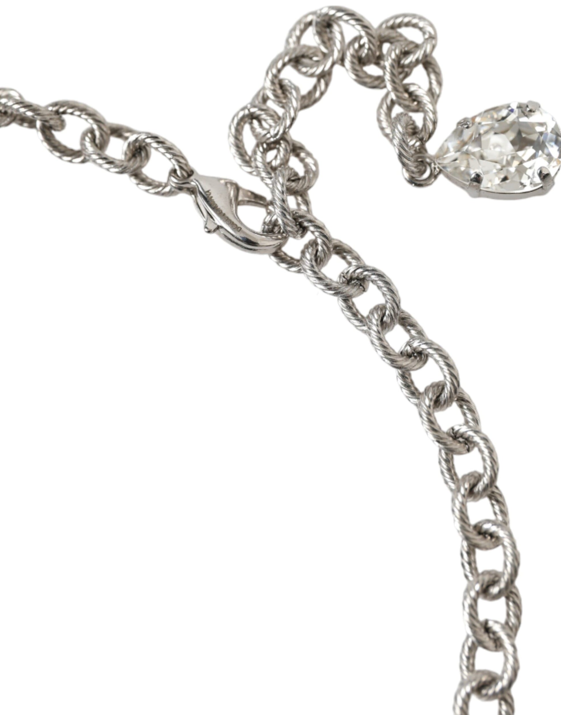 Halskette mit Rosenanhänger aus Messing in Silber mit klarem Kristall