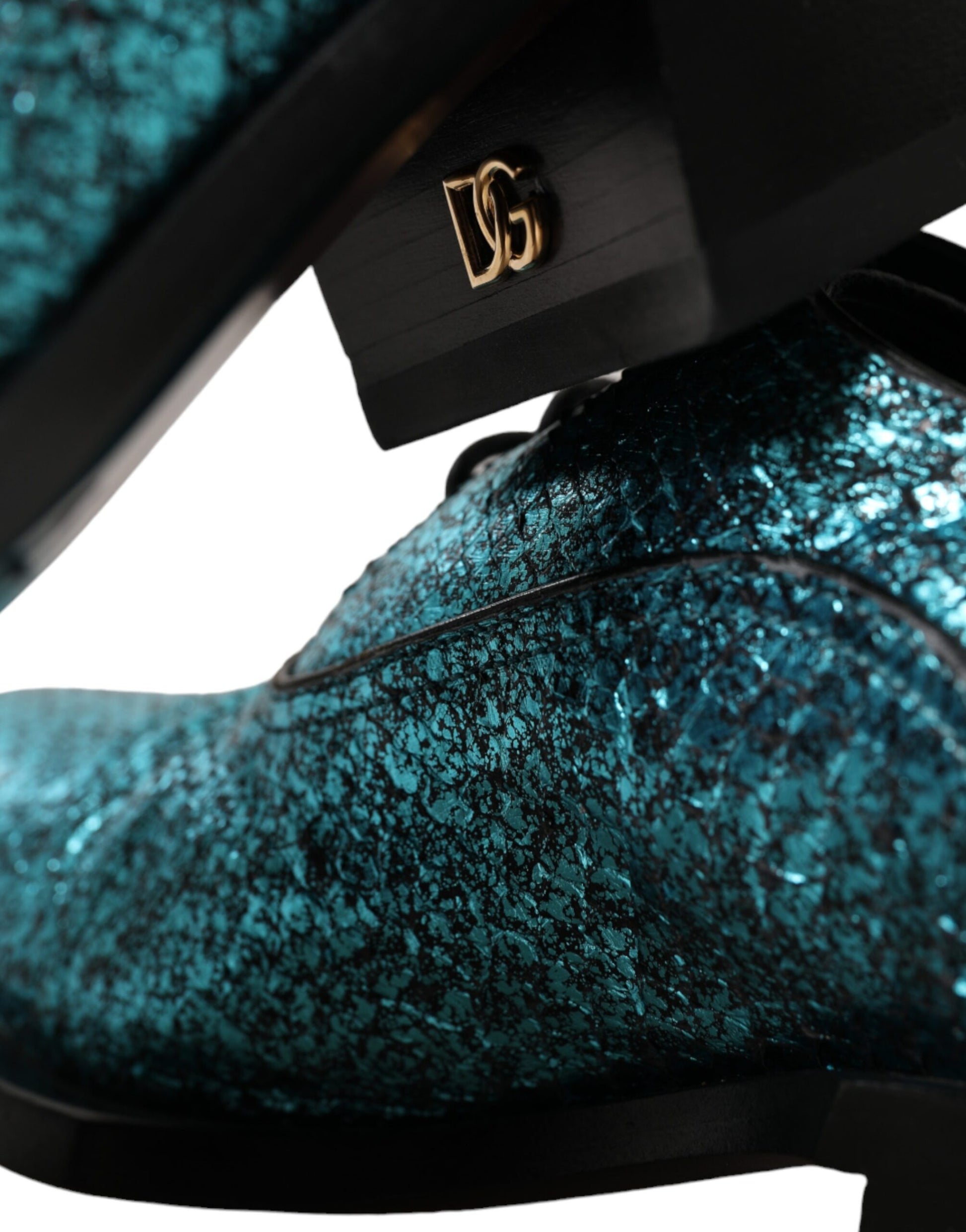 Blaue Derby-Absatzschuhe aus Leder mit Blockabsatz