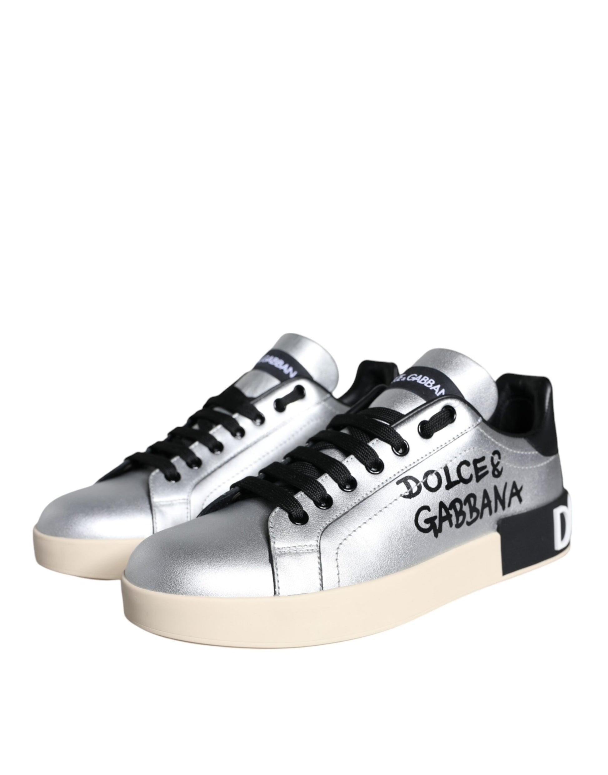 Silberne Portofino-Sneakers aus Kalbsleder