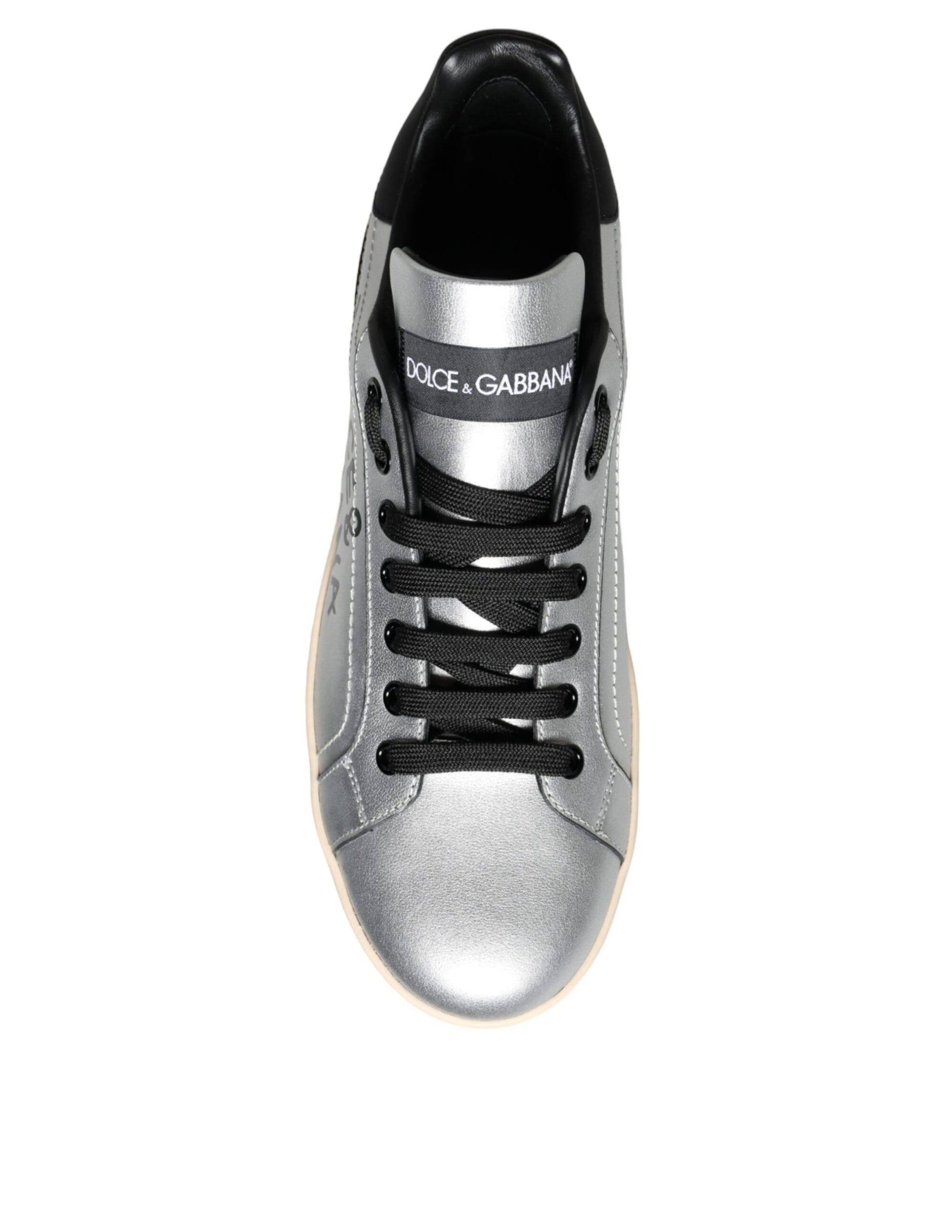 Silberne Portofino-Sneakers aus Kalbsleder
