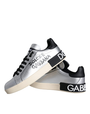 Silberne Portofino-Sneakers aus Kalbsleder