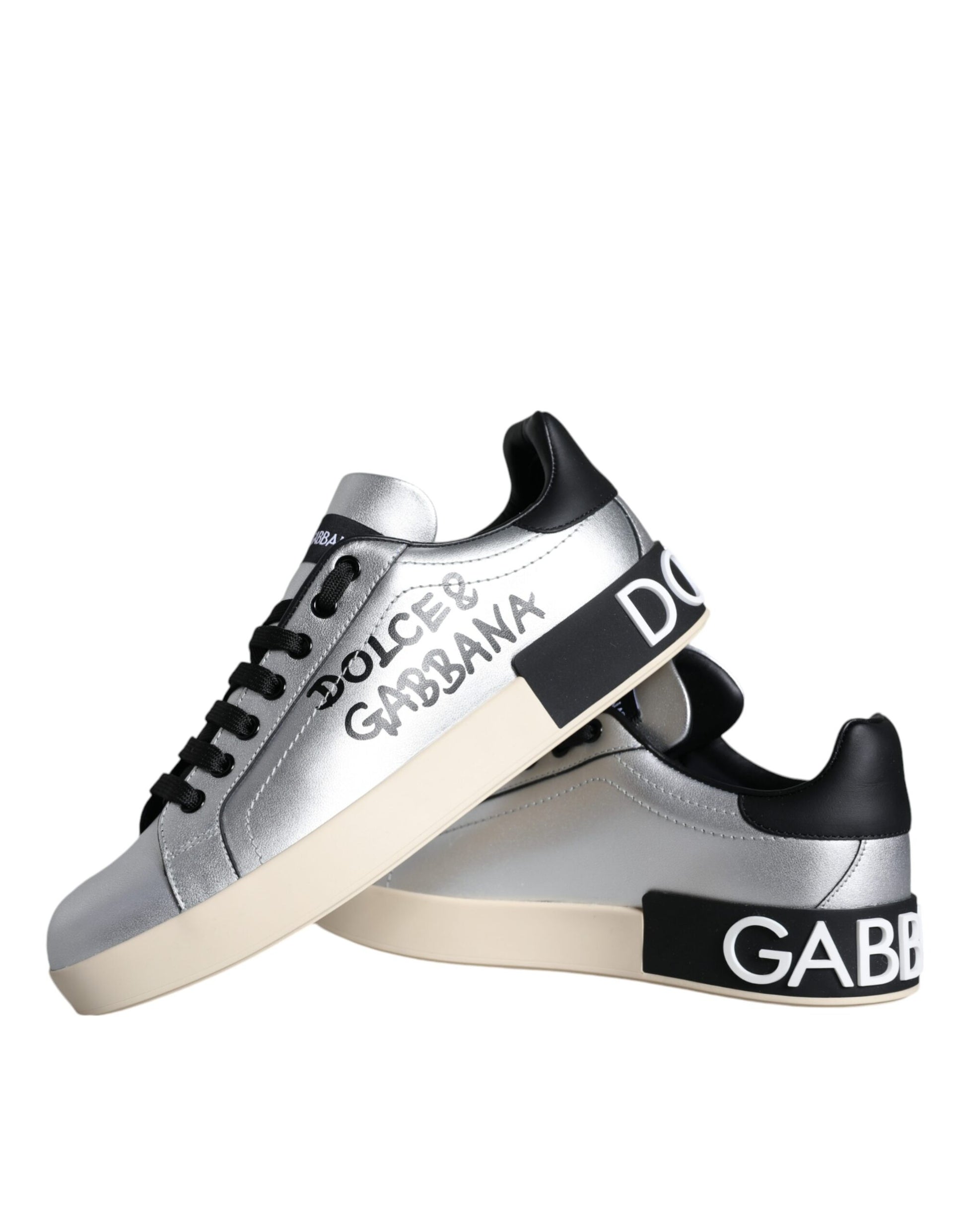 Silberne Portofino-Sneakers aus Kalbsleder