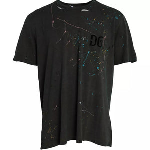 Graues T-Shirt aus Baumwolle mit Farbspritzern und Rundhalsausschnitt