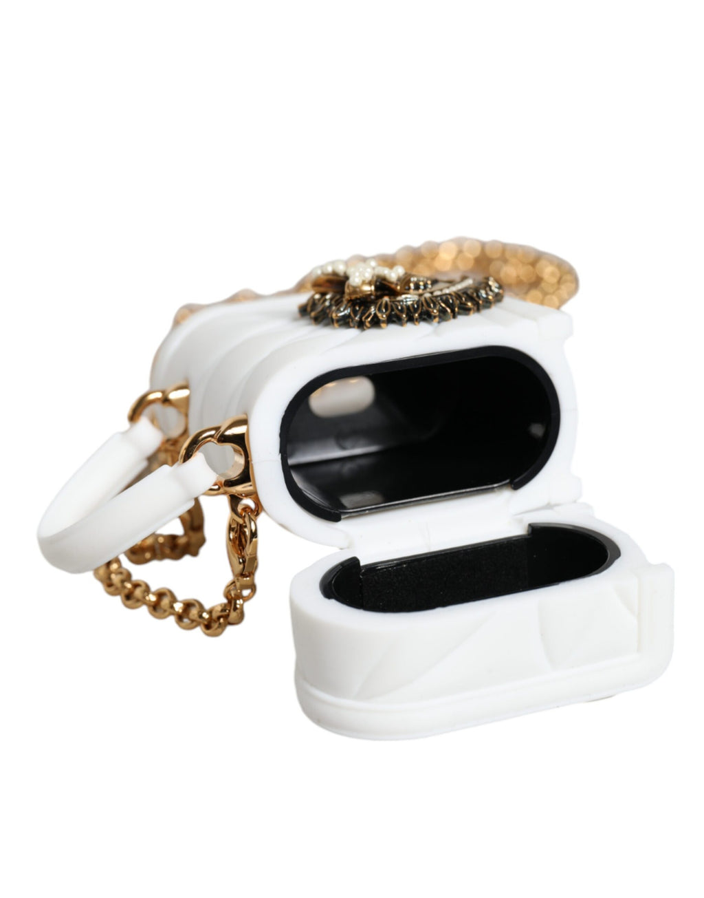 Weiße Silikonhülle mit Herzmotiv, Handtasche, Airpod-Hülle