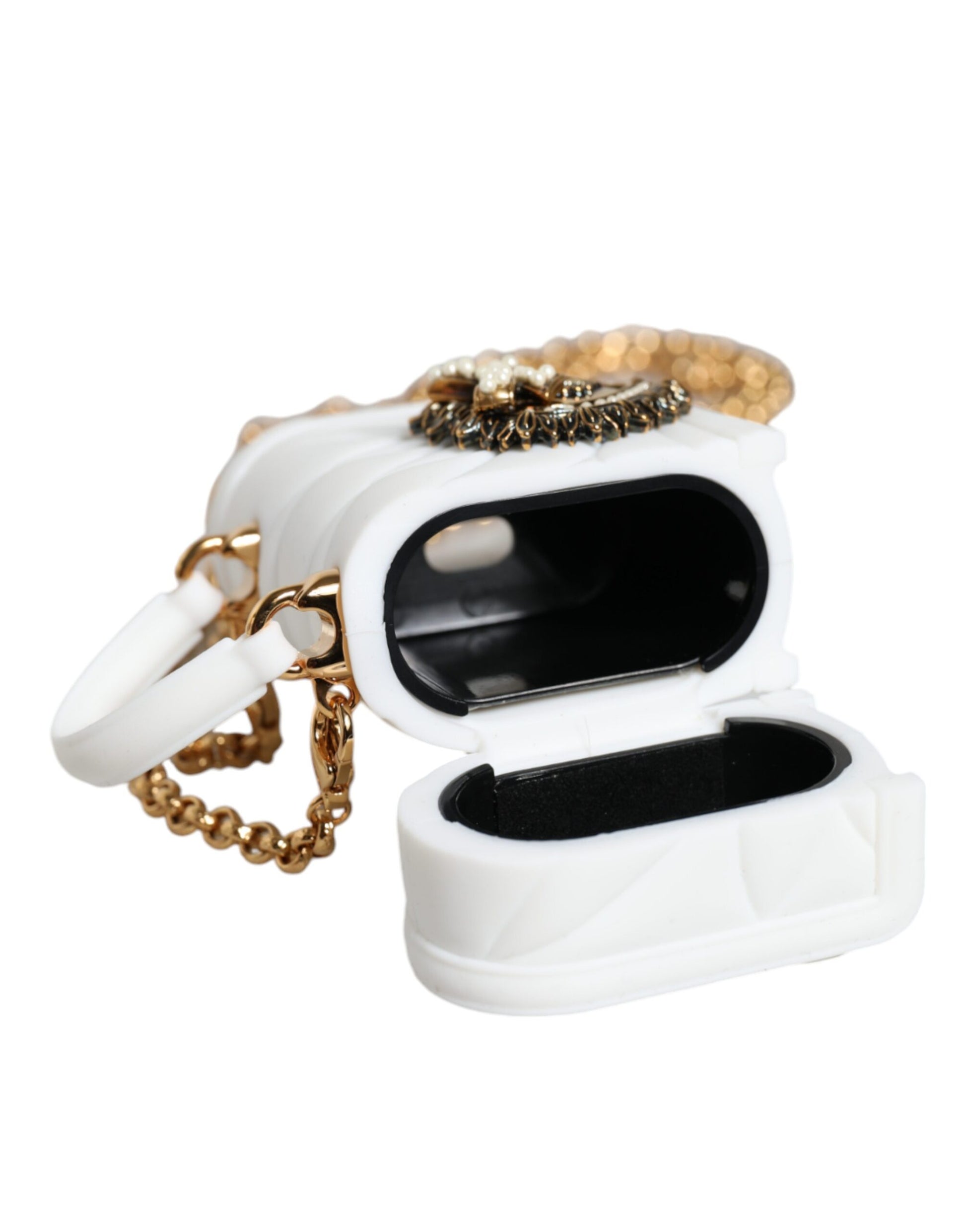 Weiße Silikonhülle mit Herzmotiv, Handtasche, Airpod-Hülle