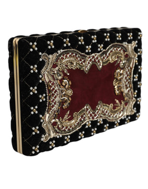 Bordeaux Schwarz Samt Gold Rahmen Clutch Abend Handtasche Tasche