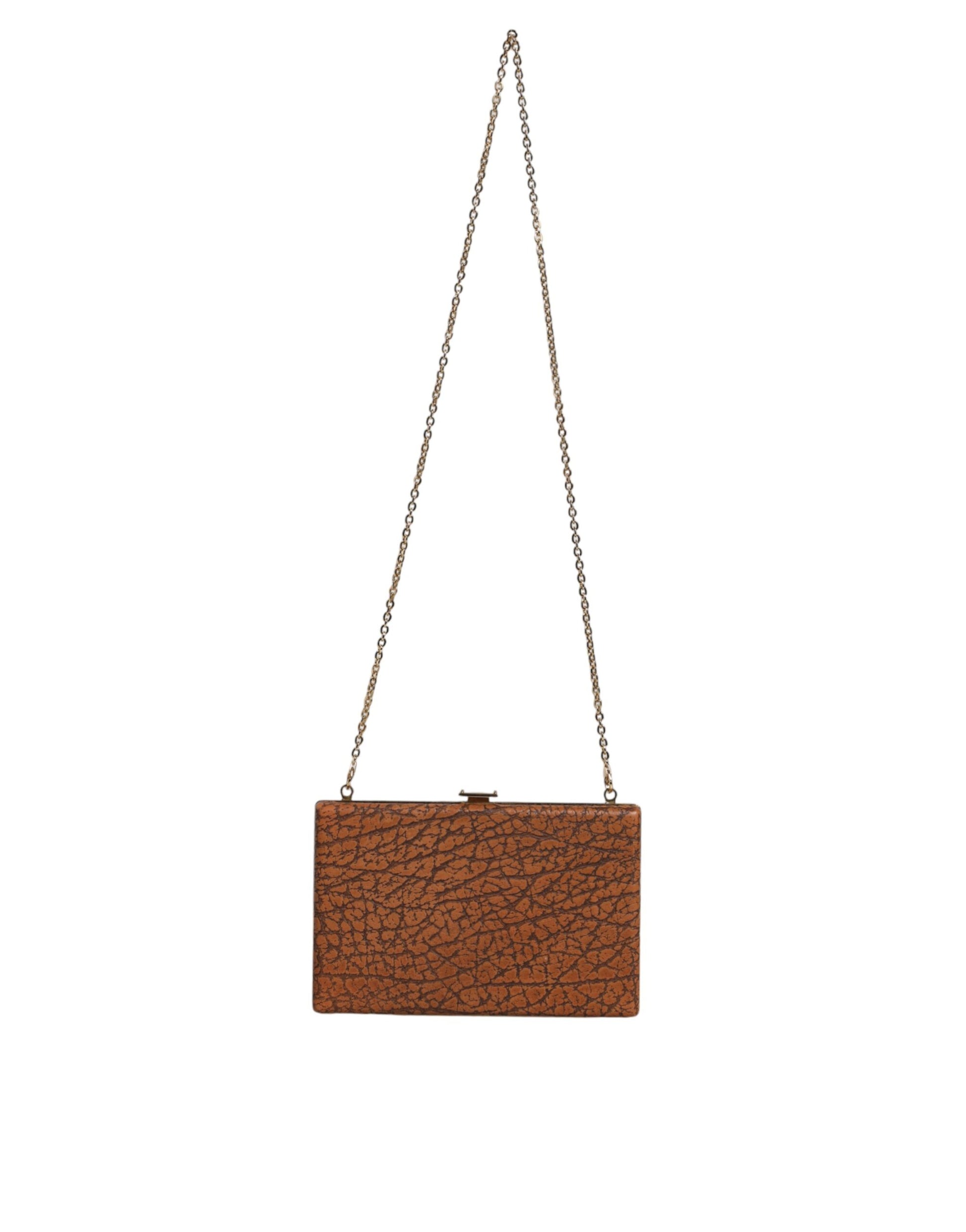 Braune Clutch aus Leder mit goldenem Rahmen, Mini-Umhängetasche