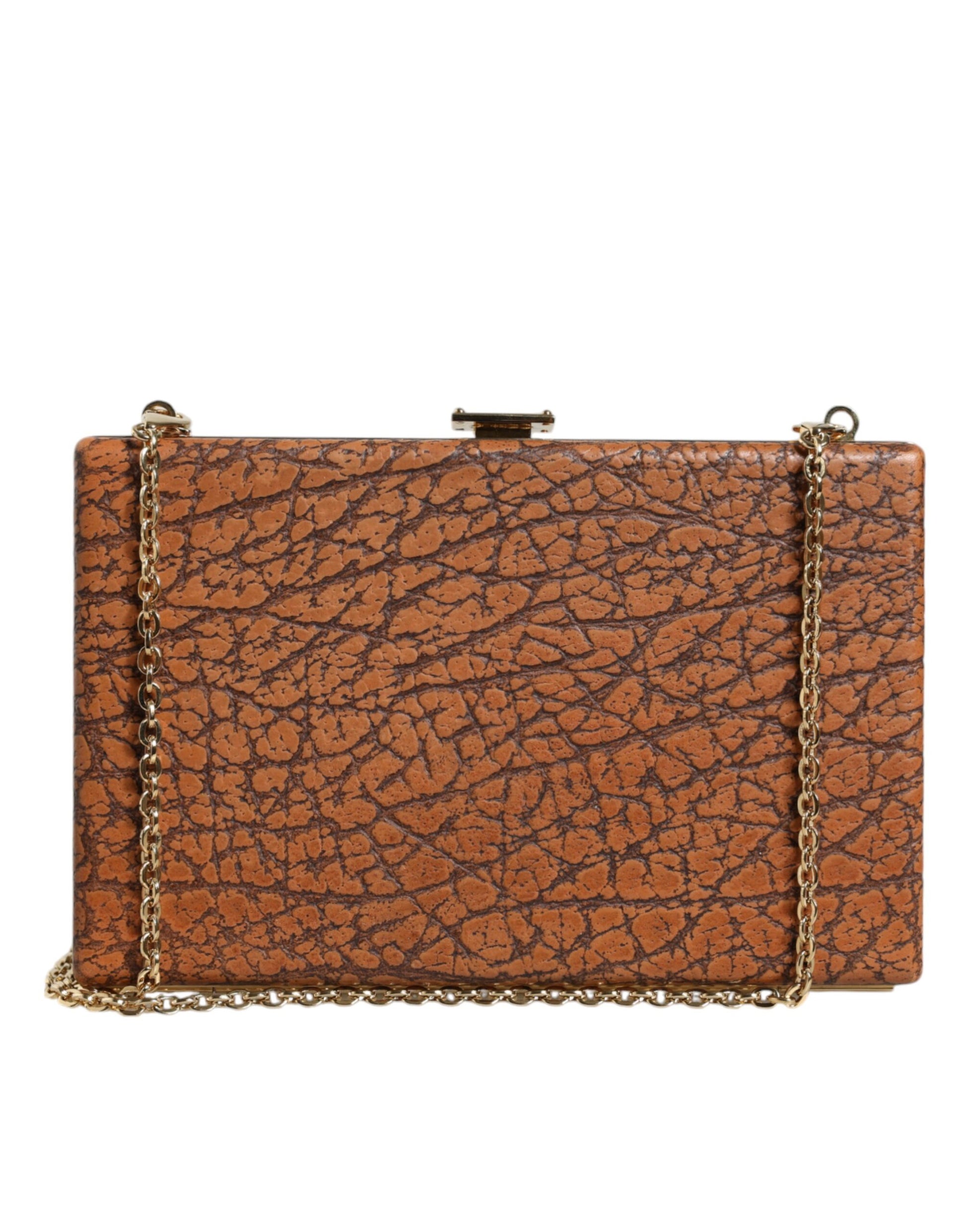 Braune Clutch aus Leder mit goldenem Rahmen, Mini-Umhängetasche