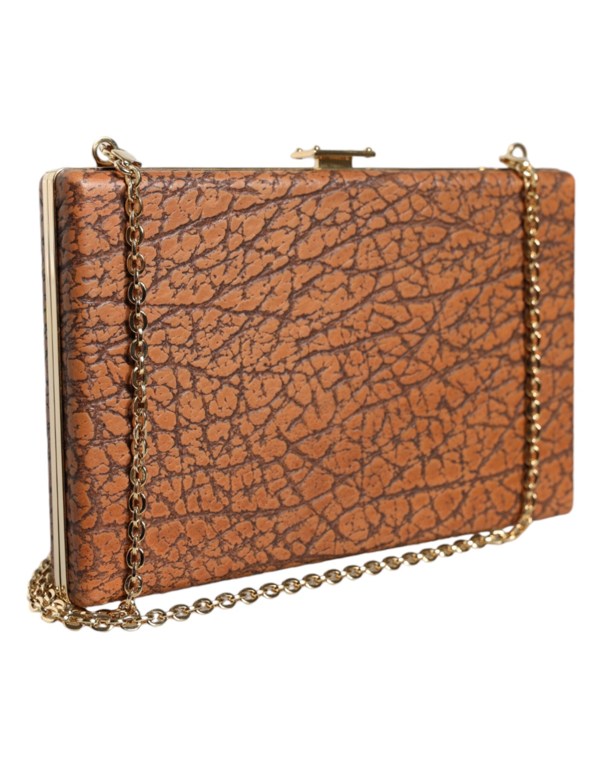 Braune Clutch aus Leder mit goldenem Rahmen, Mini-Umhängetasche