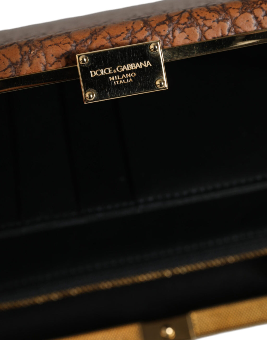Braune Clutch aus Leder mit goldenem Rahmen, Mini-Umhängetasche