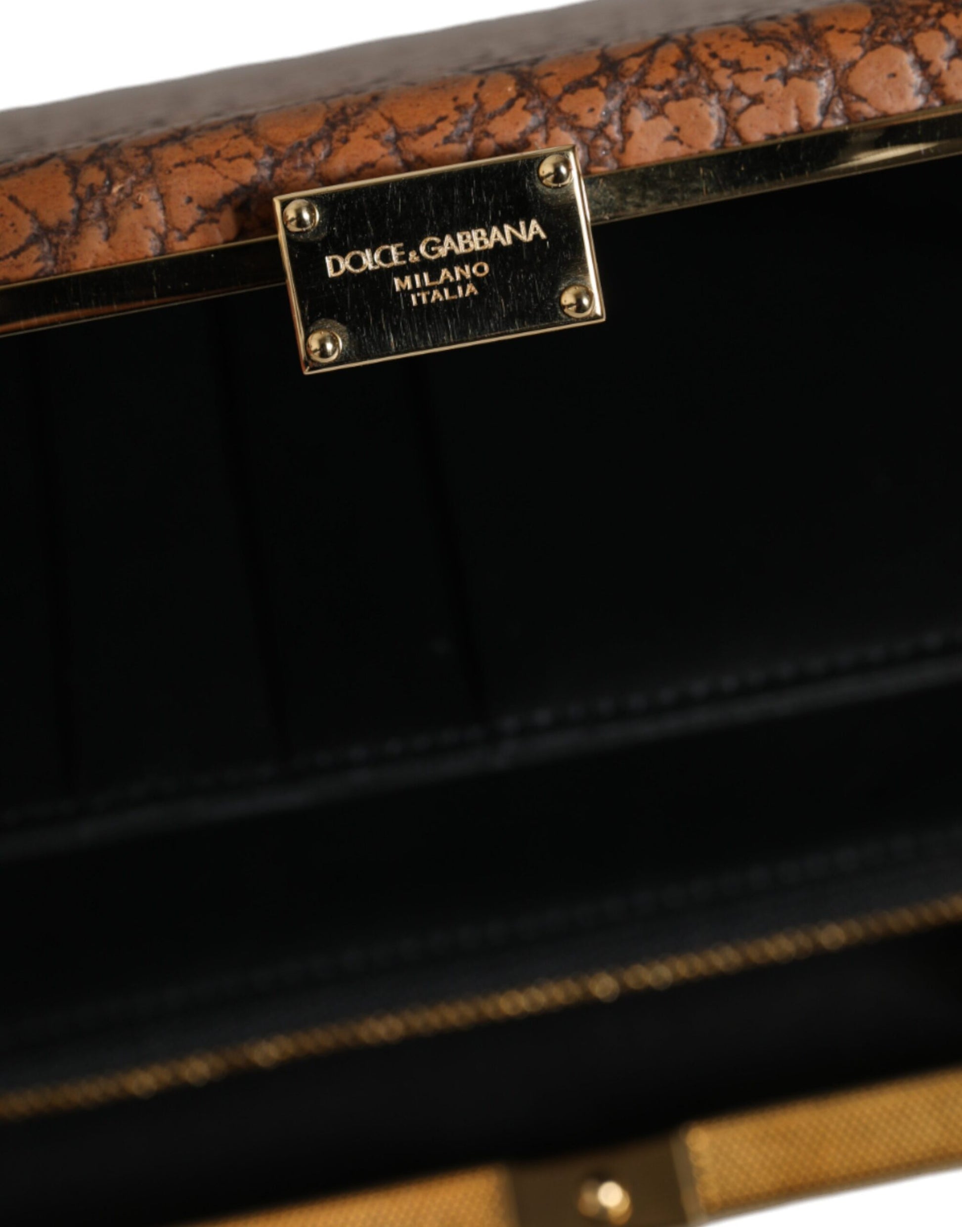 Braune Clutch aus Leder mit goldenem Rahmen, Mini-Umhängetasche