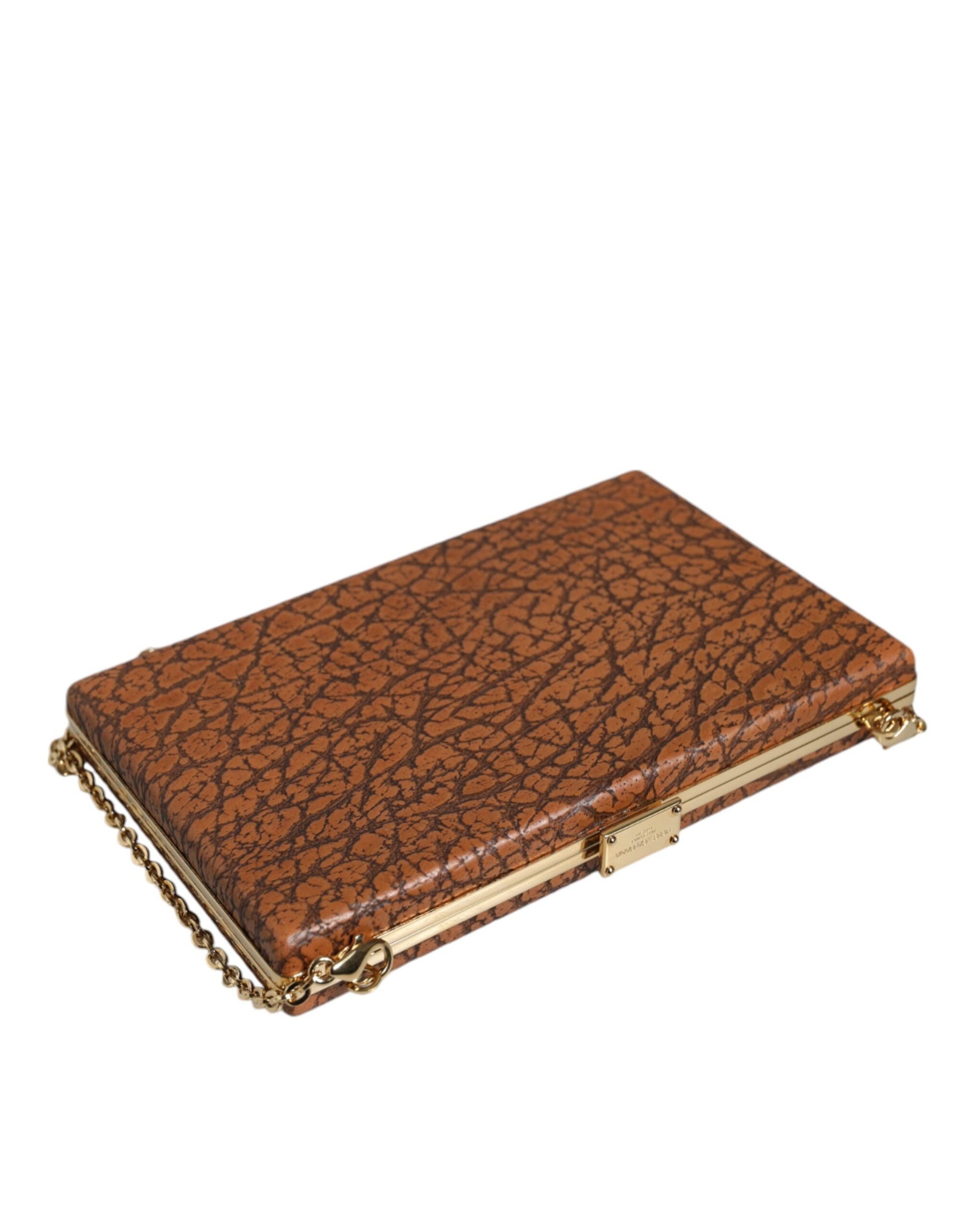 Braune Clutch aus Leder mit goldenem Rahmen, Mini-Umhängetasche