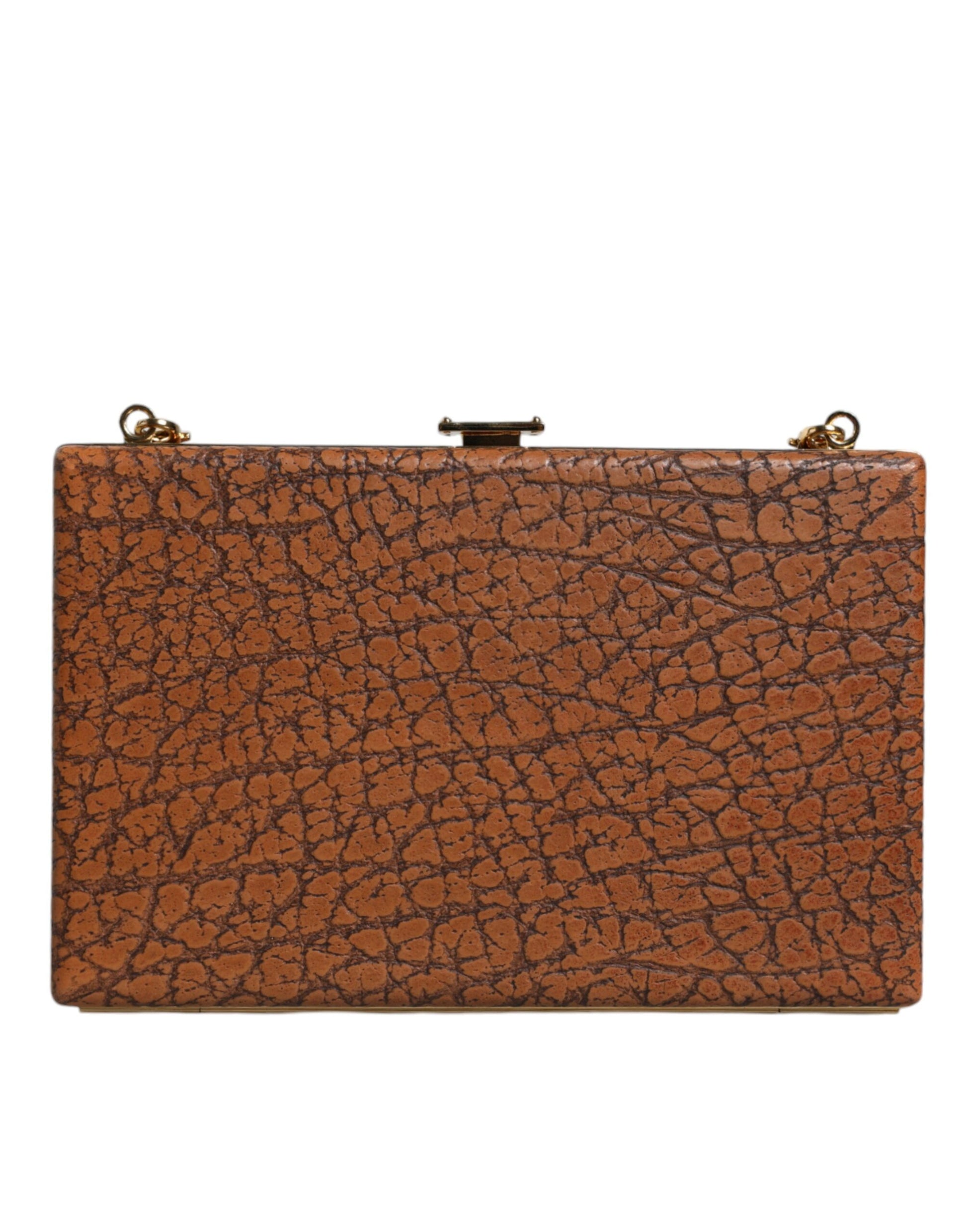 Braune Clutch aus Leder mit goldenem Rahmen, Mini-Umhängetasche