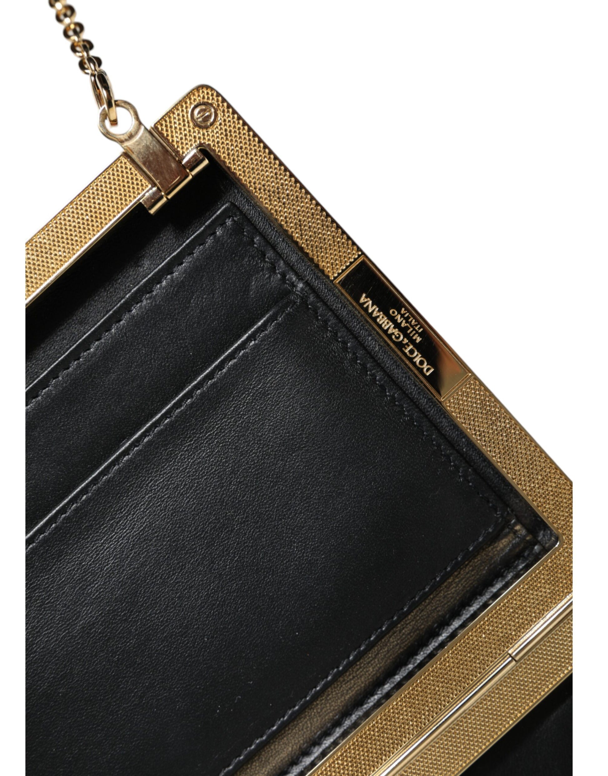 Braune Clutch aus Leder mit goldenem Rahmen, Mini-Umhängetasche