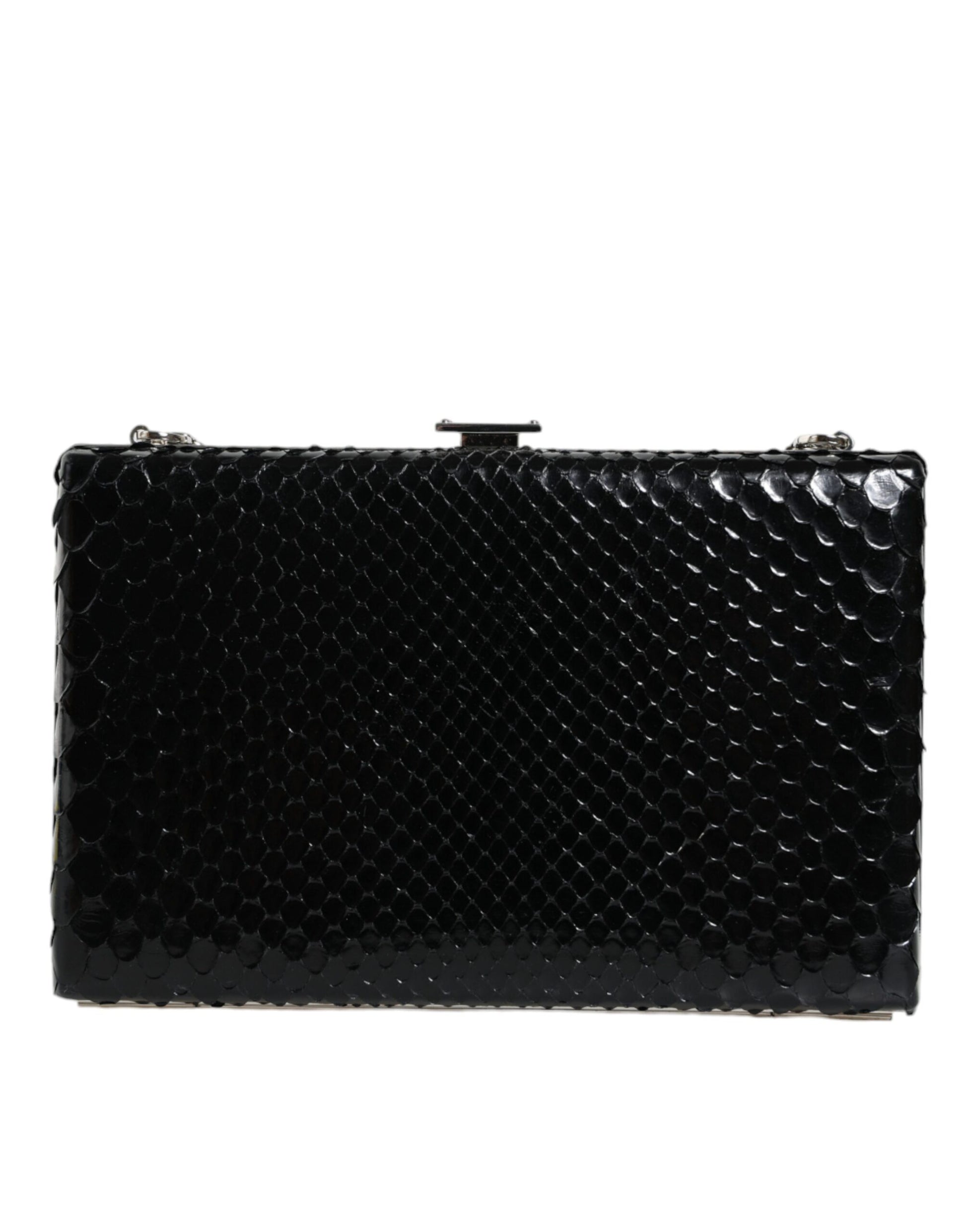 Schwarze Clutch aus Leder mit silbernem Rahmen, Mini-Umhängetasche