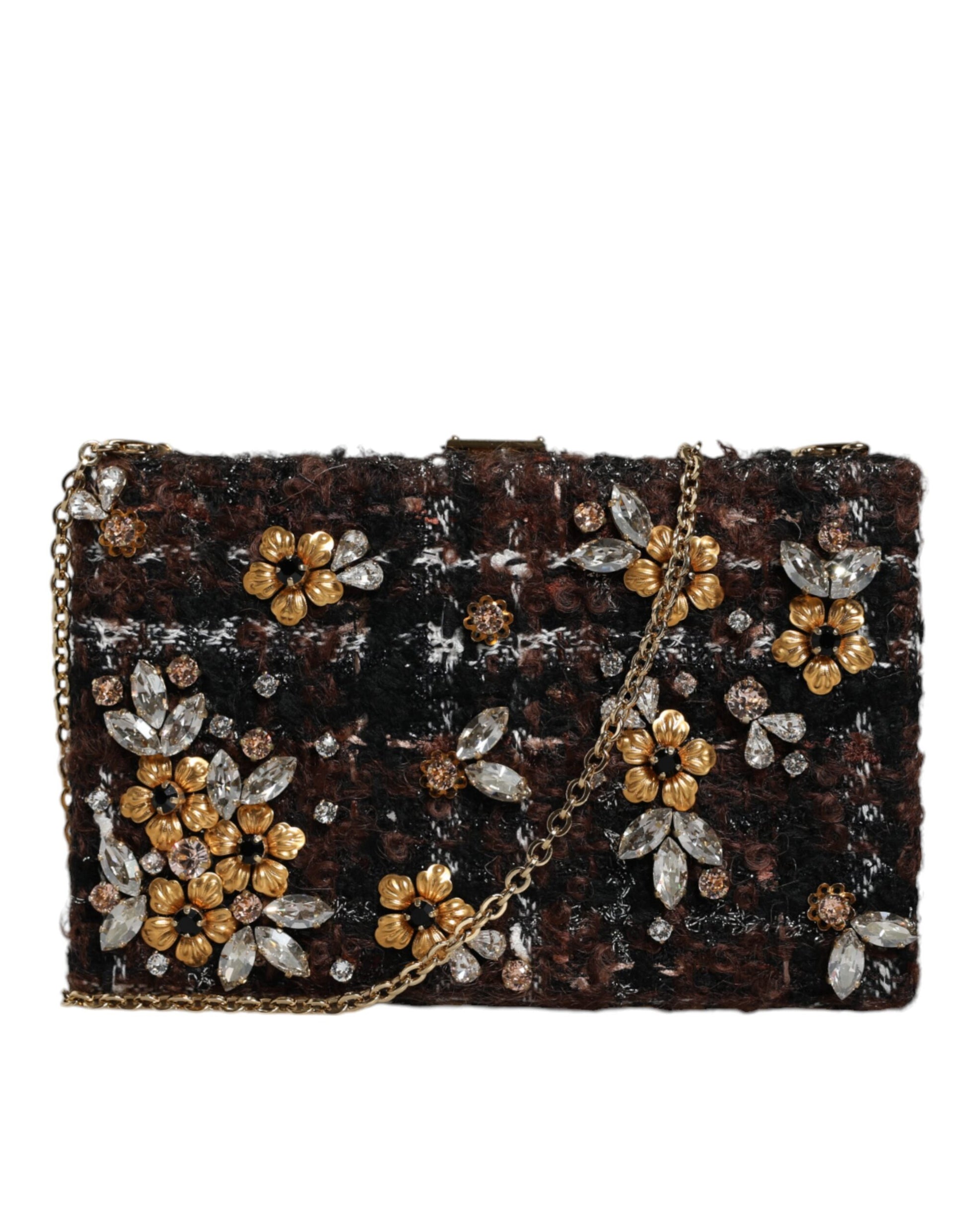 Mehrfarbige Clutch aus Tweed mit Blumenmuster, Abendtasche, Umhängetasche