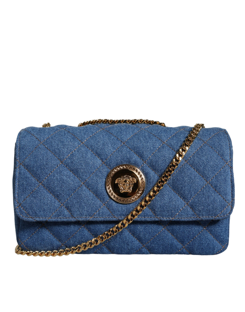 Blaue gesteppte Umhängetasche aus Denim-Leder